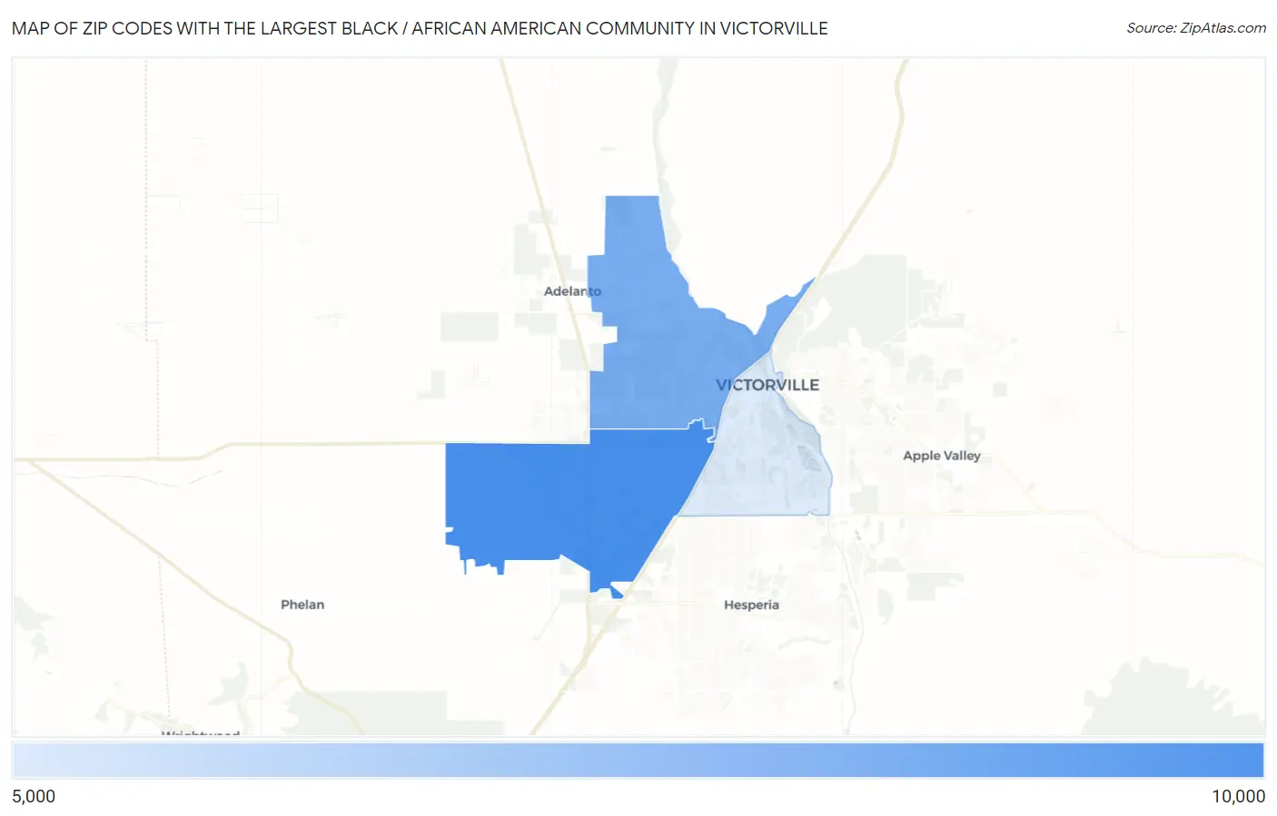 Zip Codes with the Largest Black / African American Community in Victorville Map