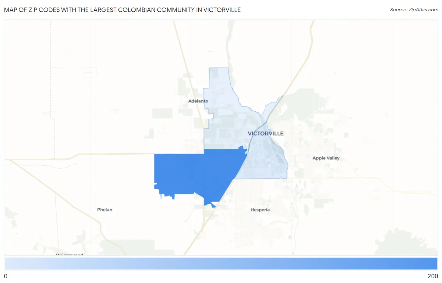 Zip Codes with the Largest Colombian Community in Victorville Map