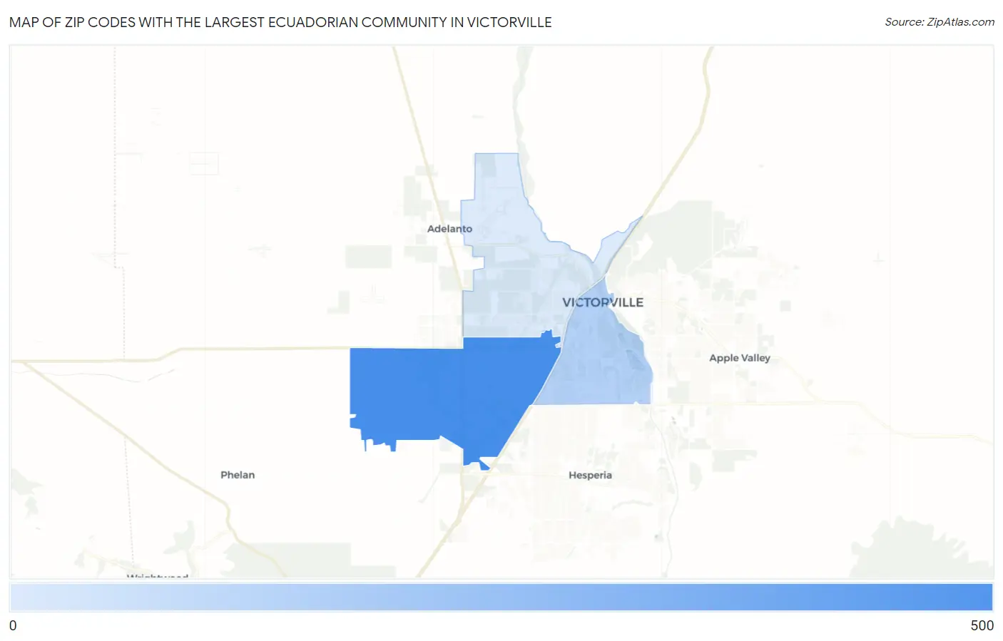 Zip Codes with the Largest Ecuadorian Community in Victorville Map