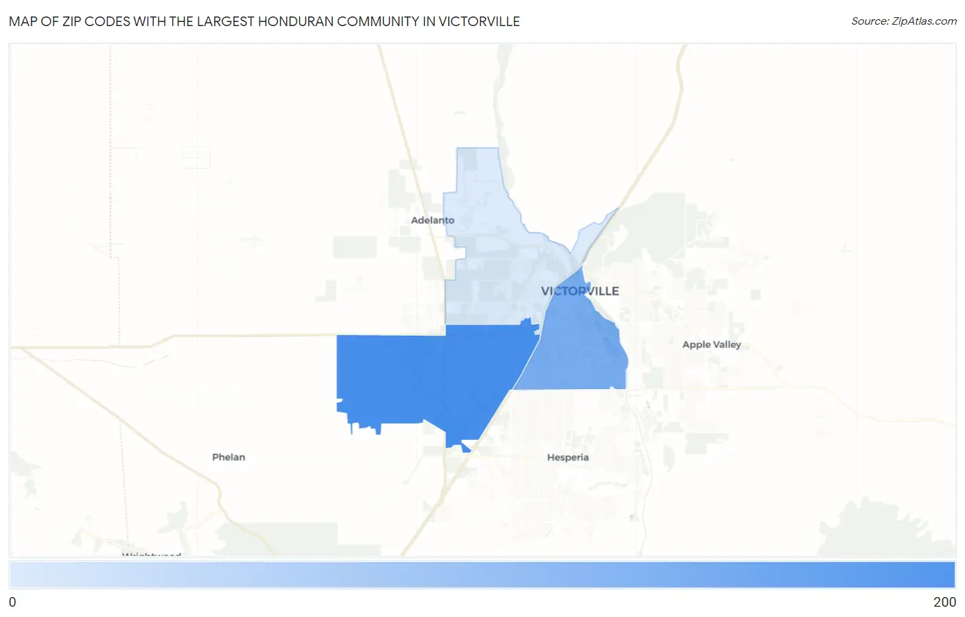Zip Codes with the Largest Honduran Community in Victorville Map