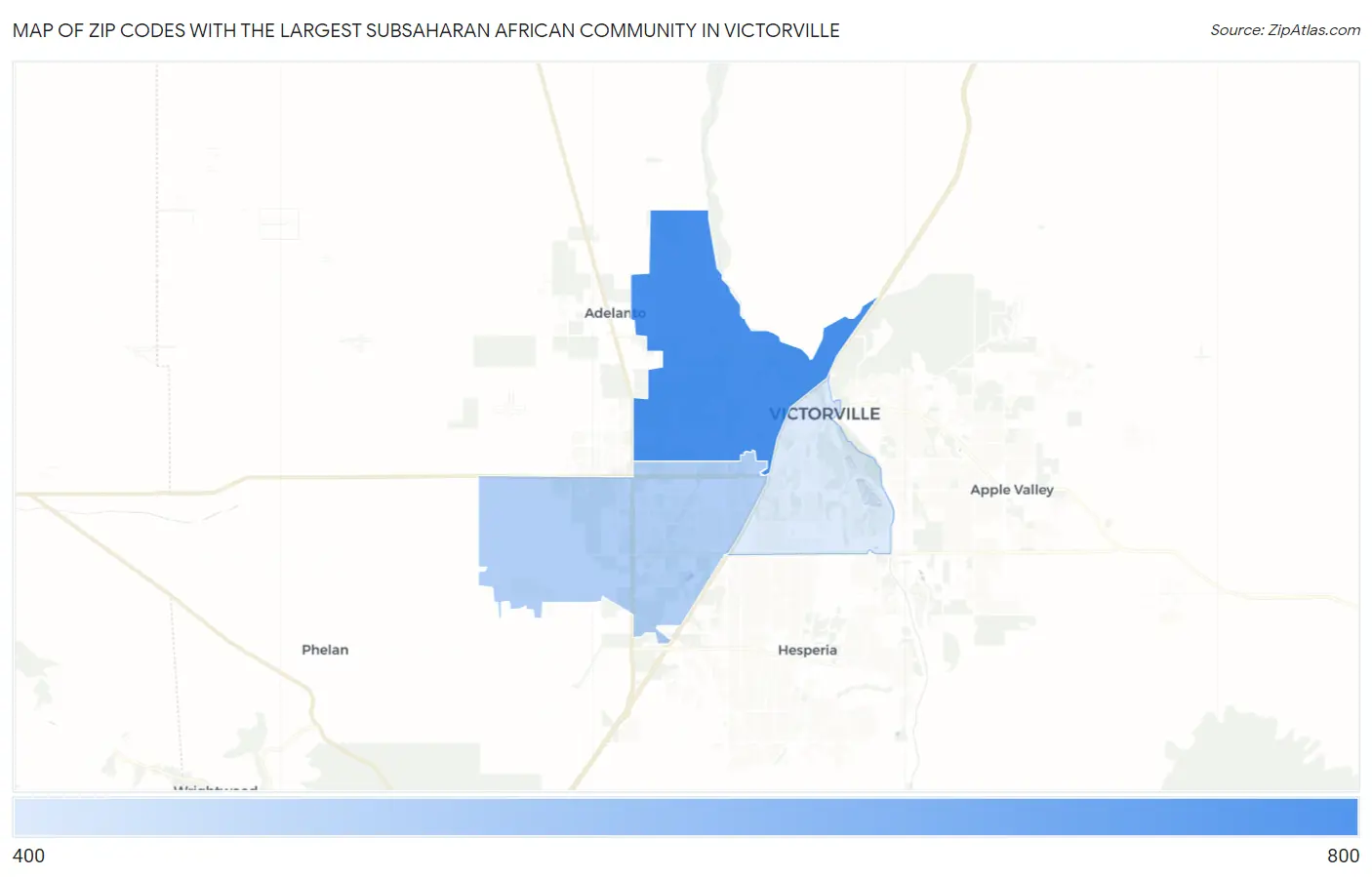 Zip Codes with the Largest Subsaharan African Community in Victorville Map