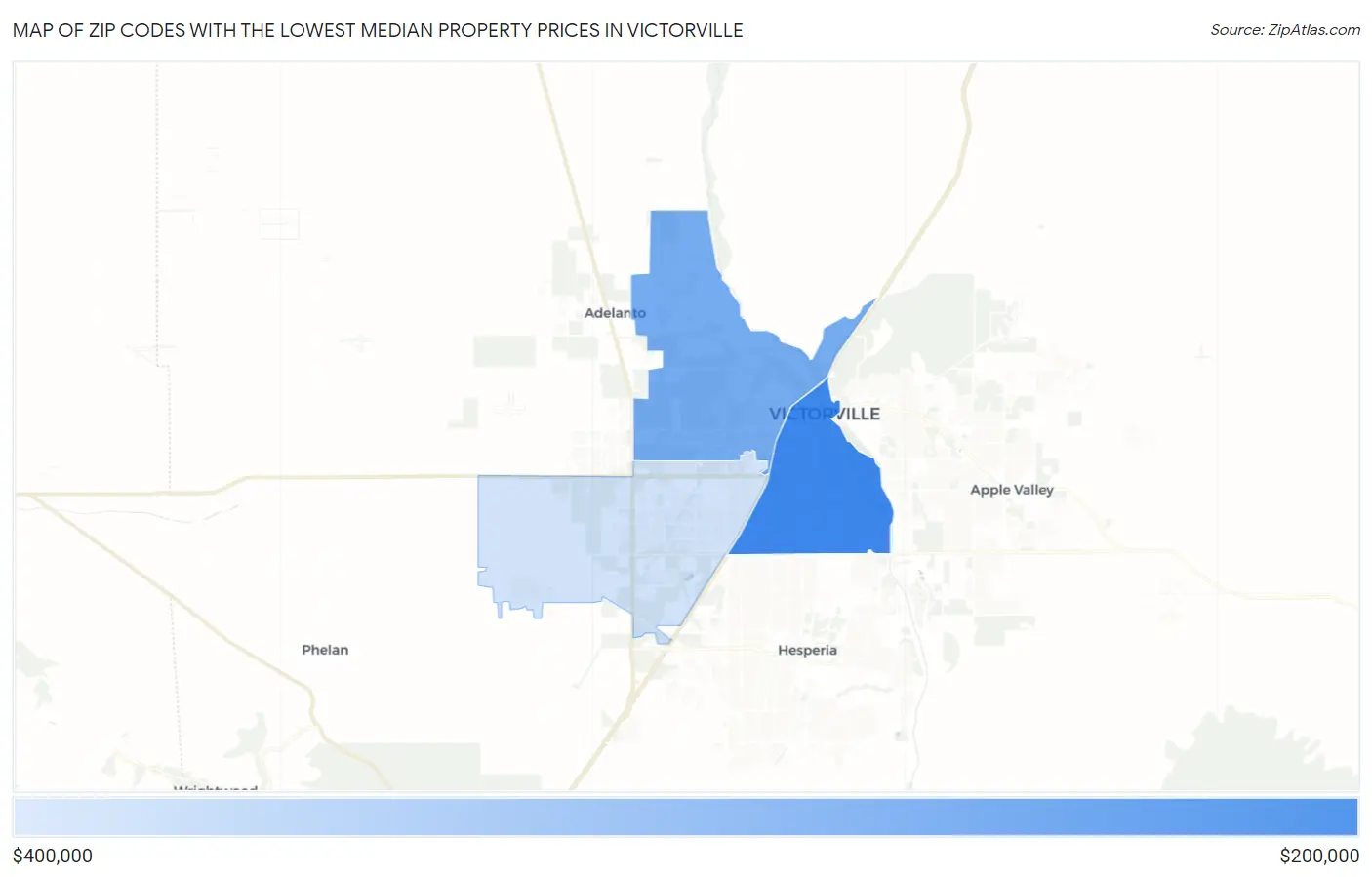 Zip Codes with the Lowest Median Property Prices in Victorville Map