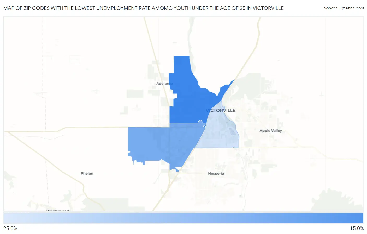 Zip Codes with the Lowest Unemployment Rate Amomg Youth Under the Age of 25 in Victorville Map