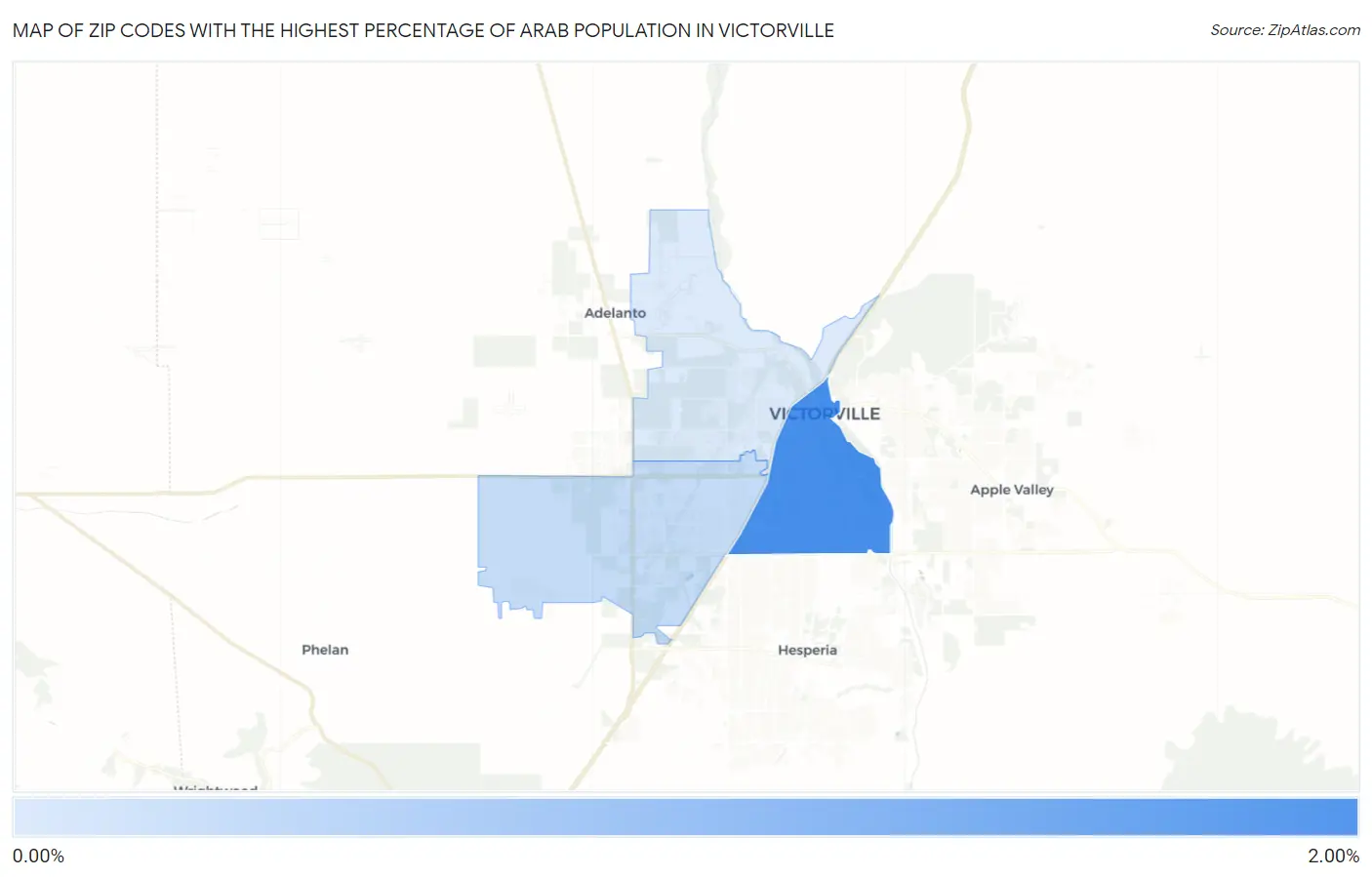 Zip Codes with the Highest Percentage of Arab Population in Victorville Map