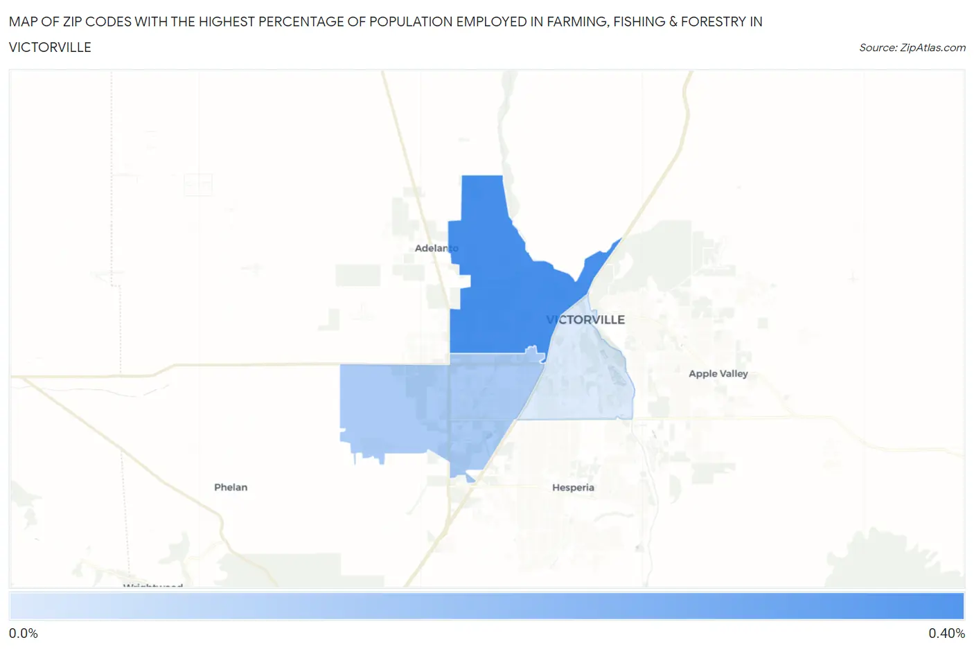 Zip Codes with the Highest Percentage of Population Employed in Farming, Fishing & Forestry in Victorville Map