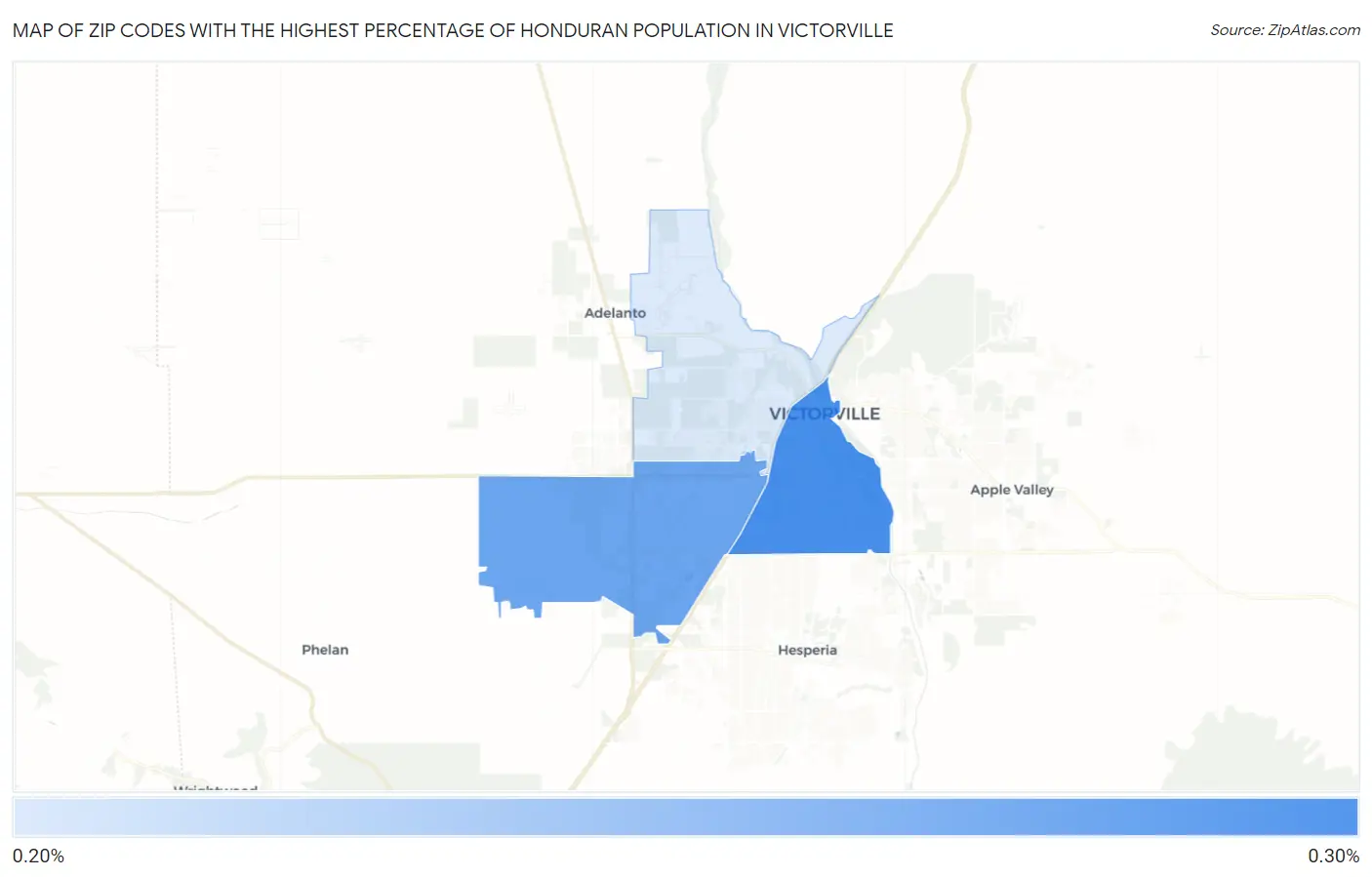 Zip Codes with the Highest Percentage of Honduran Population in Victorville Map