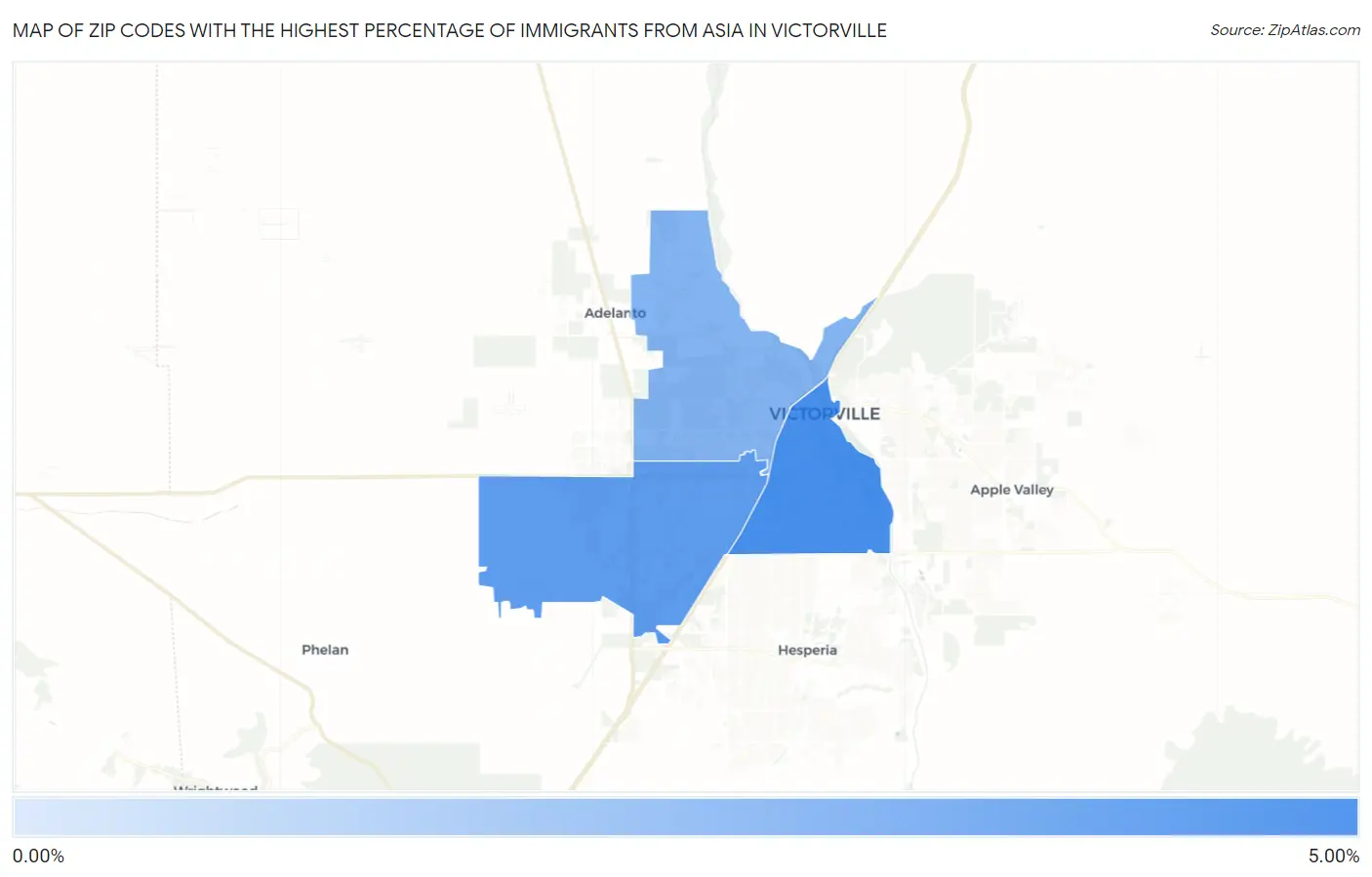 Zip Codes with the Highest Percentage of Immigrants from Asia in Victorville Map