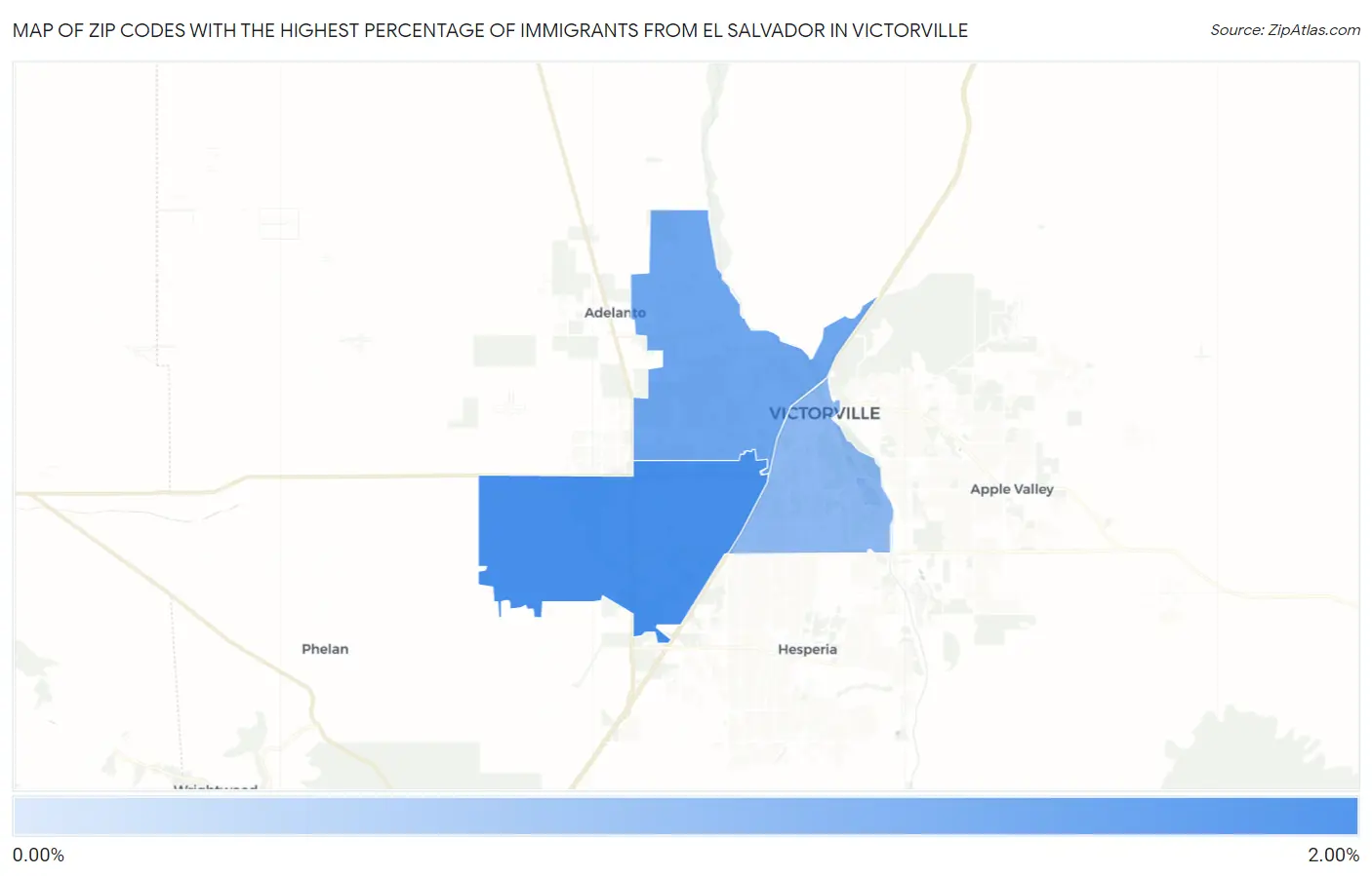Zip Codes with the Highest Percentage of Immigrants from El Salvador in Victorville Map