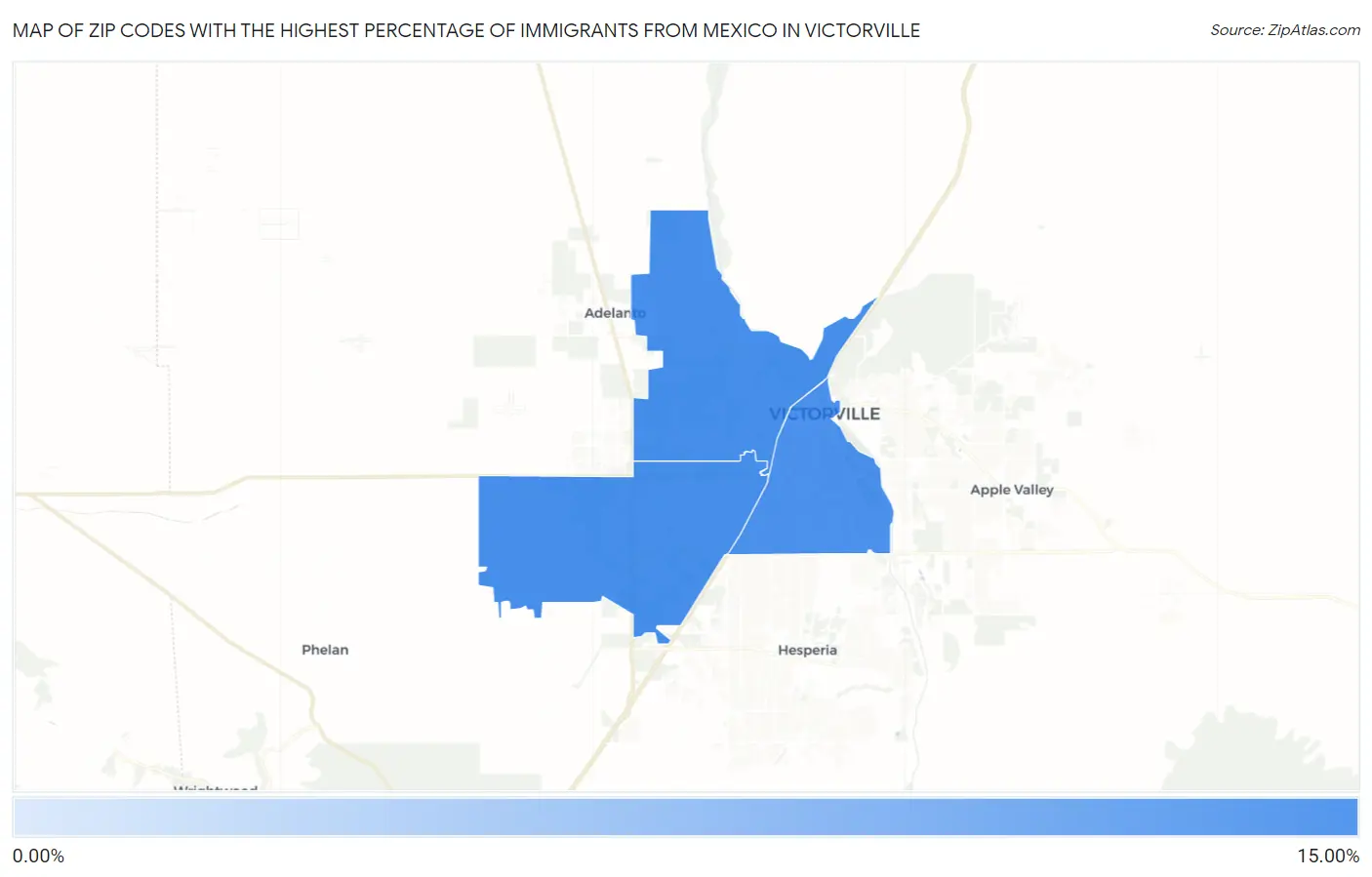 Zip Codes with the Highest Percentage of Immigrants from Mexico in Victorville Map