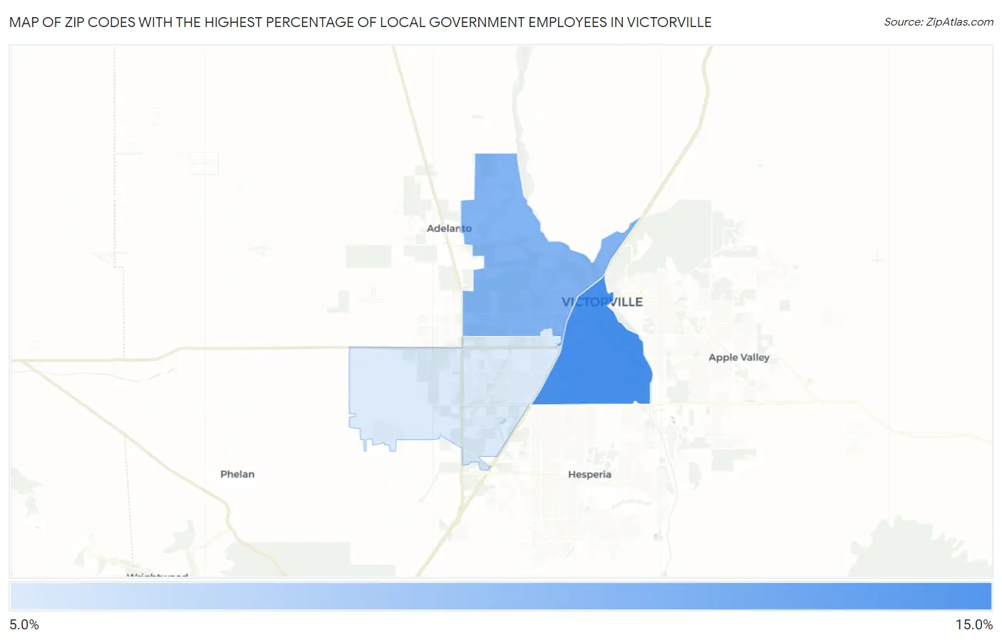 Zip Codes with the Highest Percentage of Local Government Employees in Victorville Map
