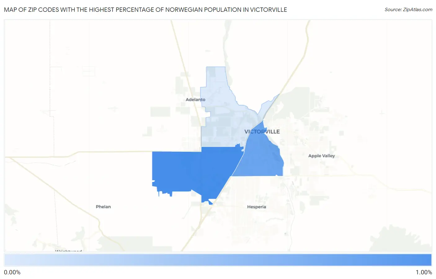 Zip Codes with the Highest Percentage of Norwegian Population in Victorville Map