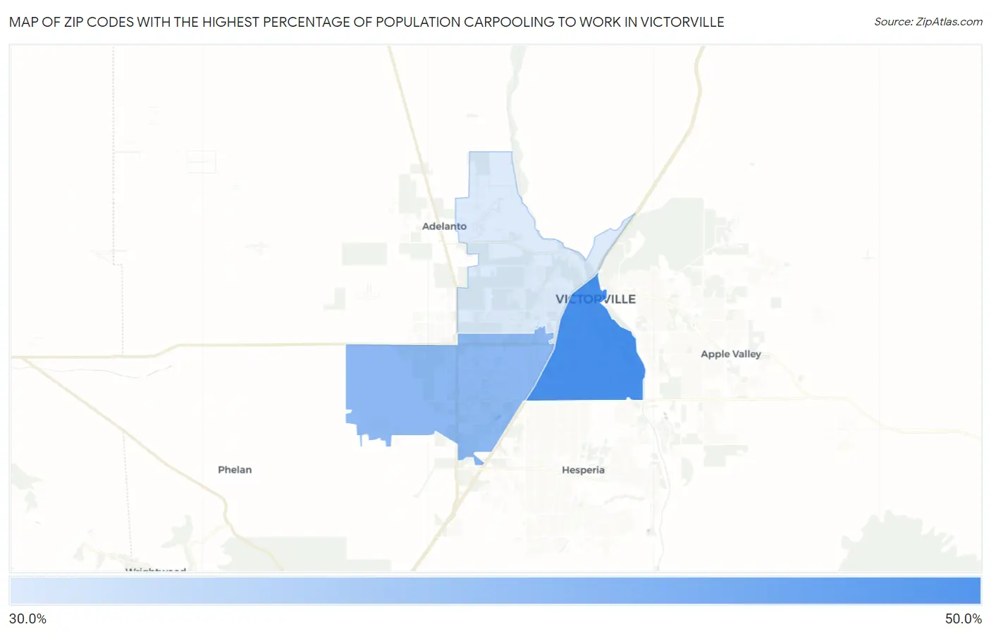 Zip Codes with the Highest Percentage of Population Carpooling to Work in Victorville Map