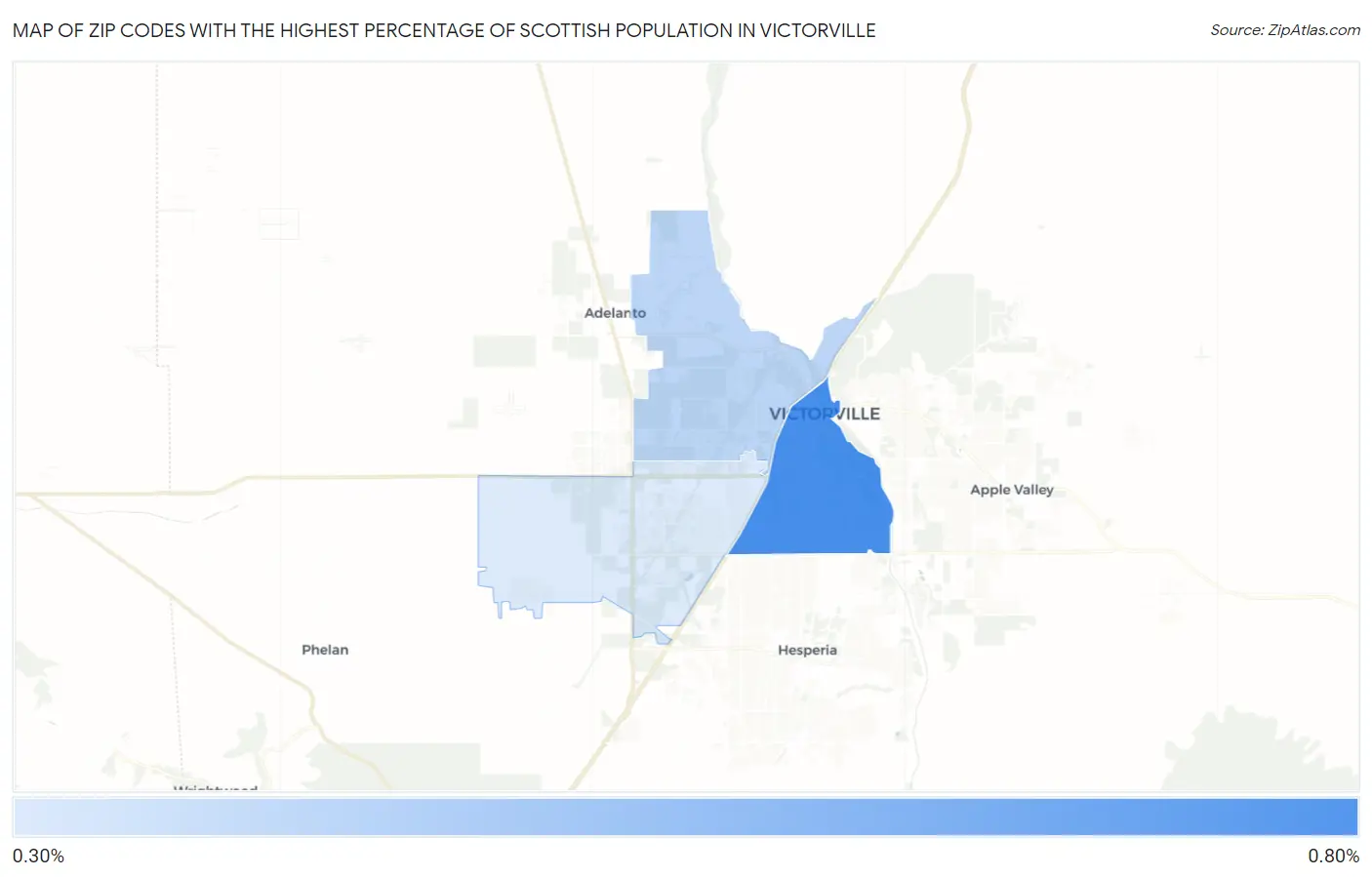 Zip Codes with the Highest Percentage of Scottish Population in Victorville Map