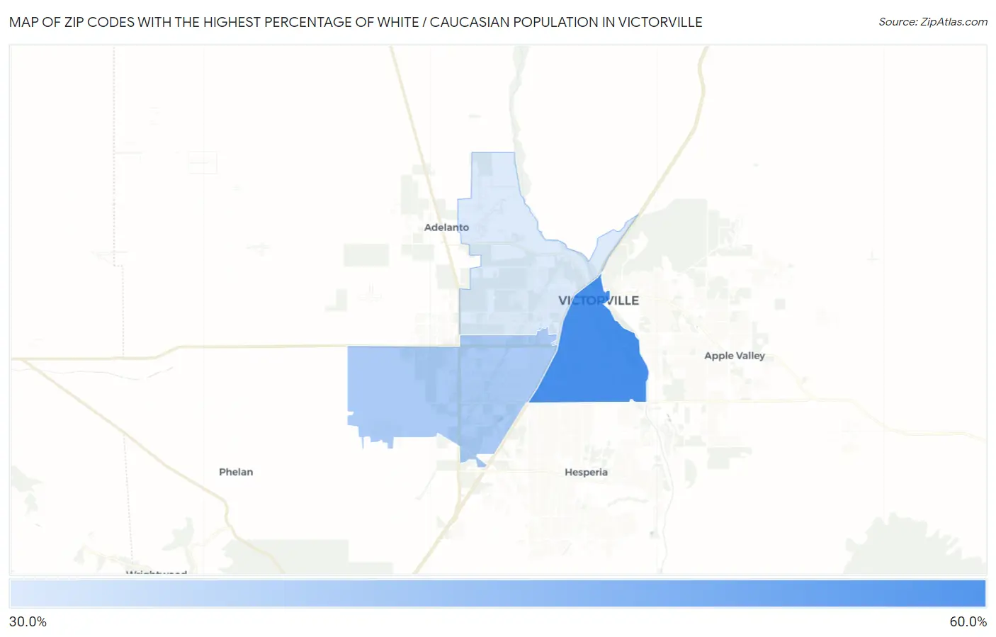 Zip Codes with the Highest Percentage of White / Caucasian Population in Victorville Map