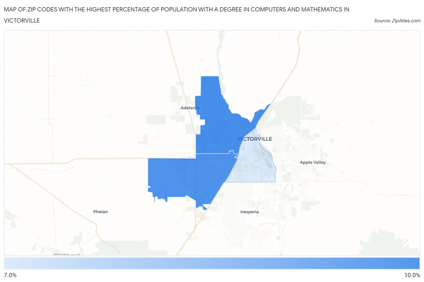 Zip Codes with the Highest Percentage of Population with a Degree in Computers and Mathematics in Victorville Map