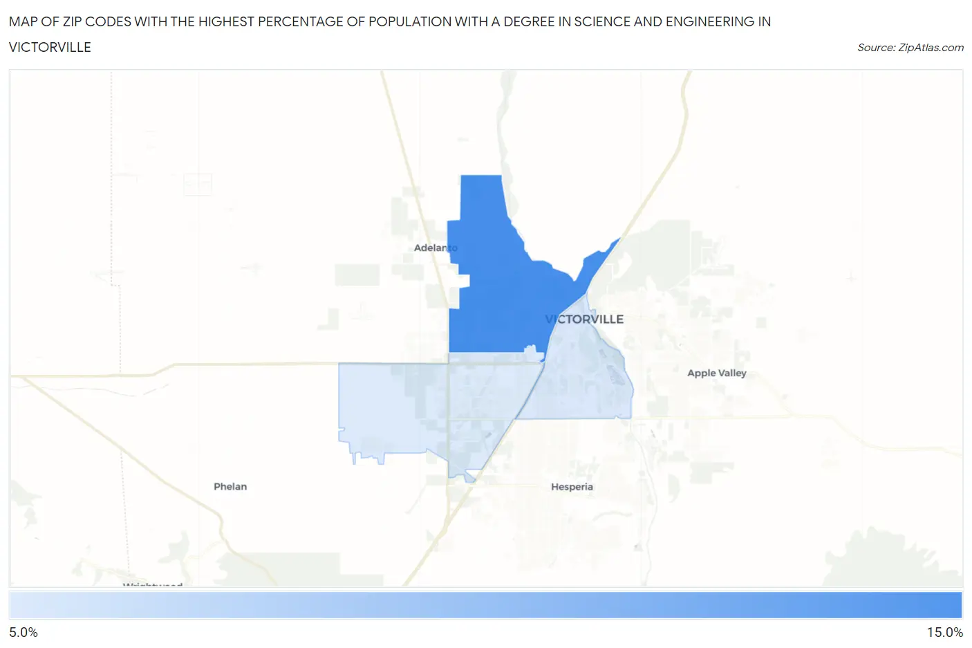 Zip Codes with the Highest Percentage of Population with a Degree in Science and Engineering in Victorville Map
