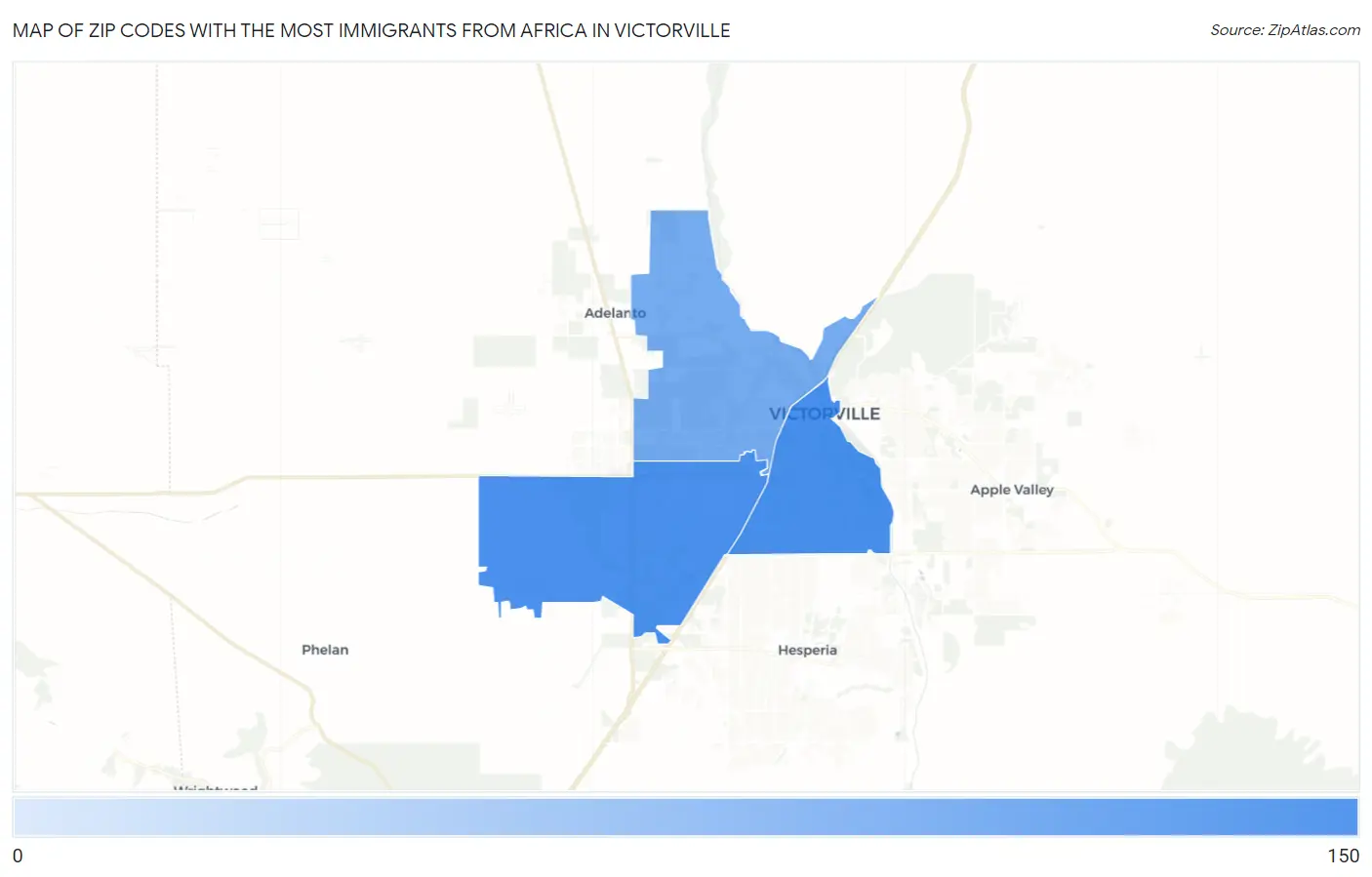 Zip Codes with the Most Immigrants from Africa in Victorville Map