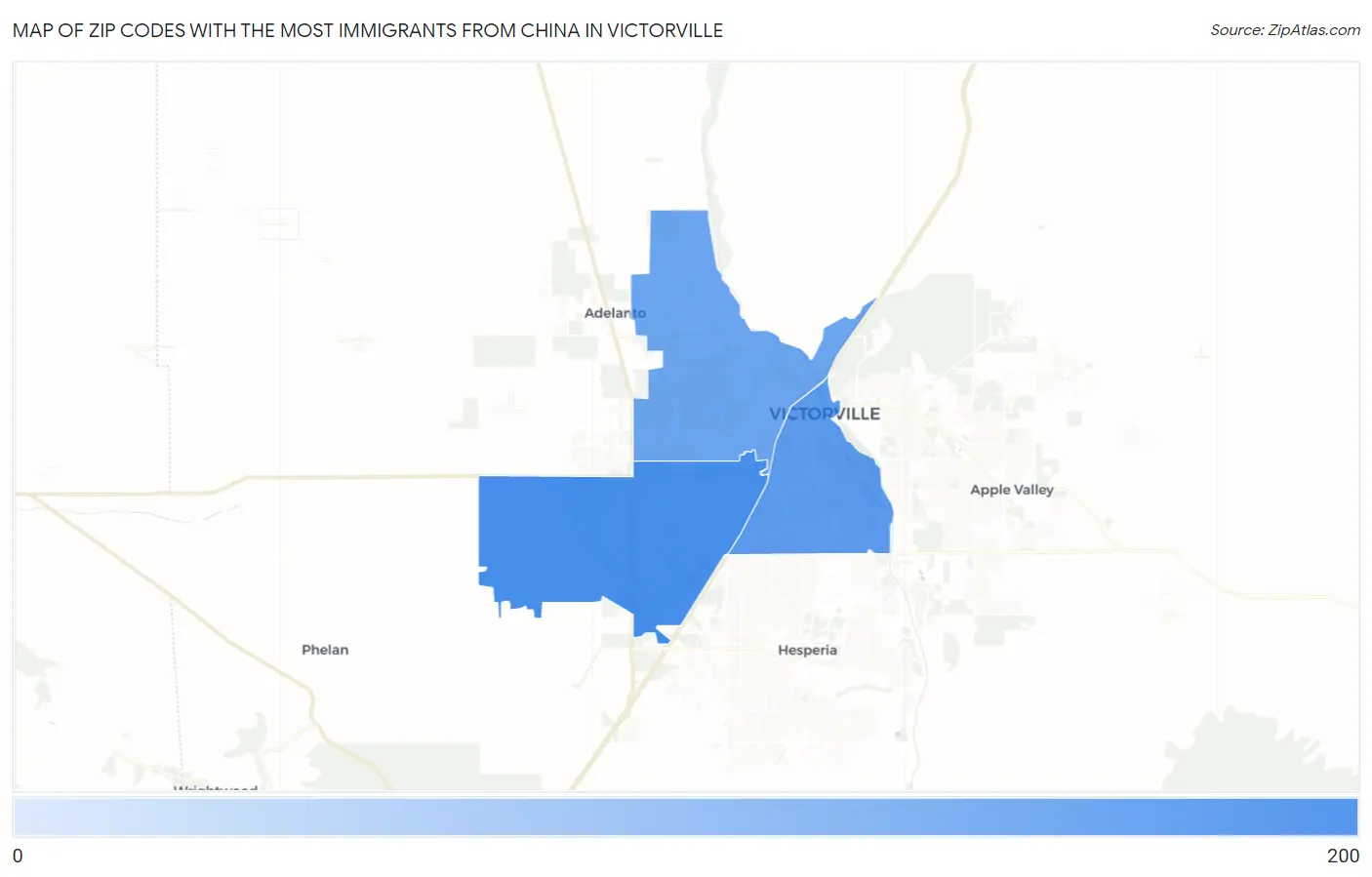 Zip Codes with the Most Immigrants from China in Victorville Map