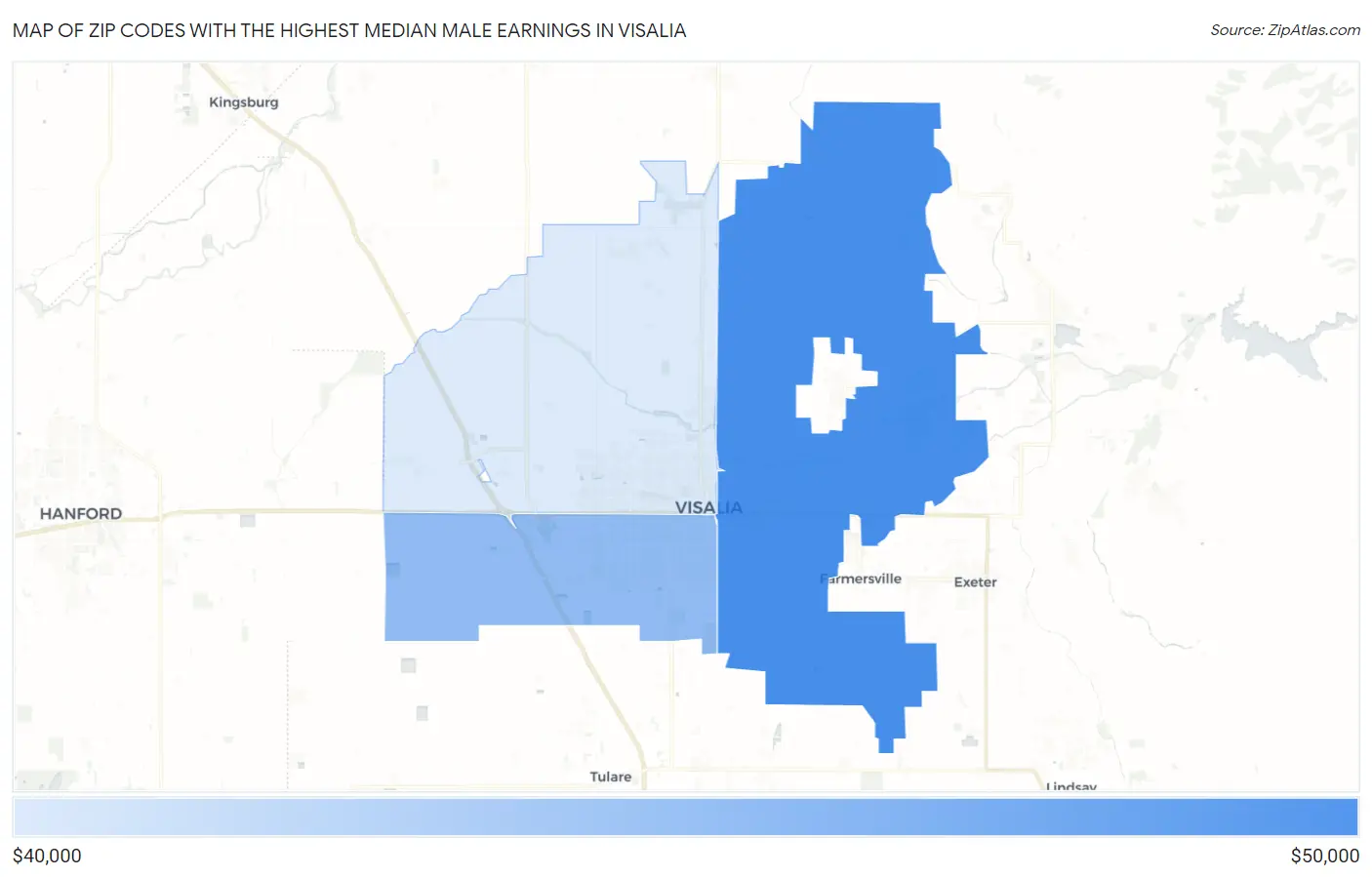 Zip Codes with the Highest Median Male Earnings in Visalia Map