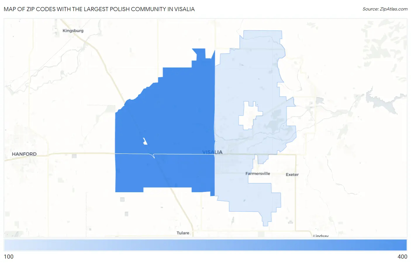 Zip Codes with the Largest Polish Community in Visalia Map