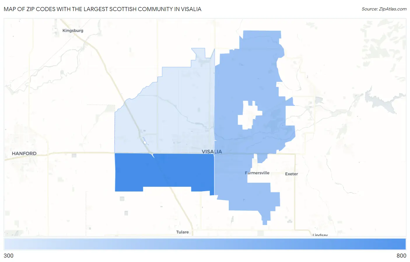 Zip Codes with the Largest Scottish Community in Visalia Map
