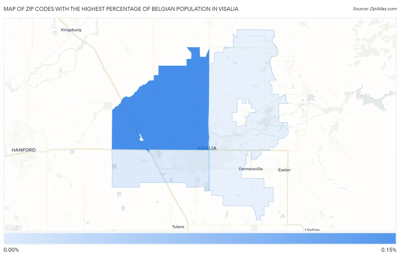 Zip Codes with the Highest Percentage of Belgian Population in Visalia Map