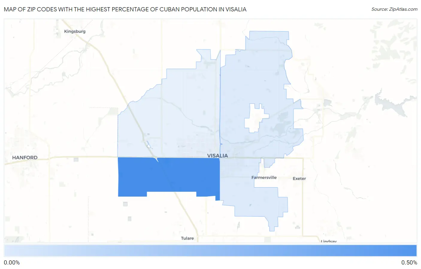 Zip Codes with the Highest Percentage of Cuban Population in Visalia Map