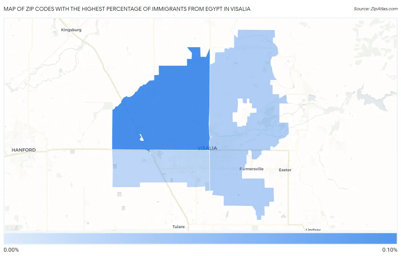 Zip Codes with the Highest Percentage of Immigrants from Egypt in Visalia Map