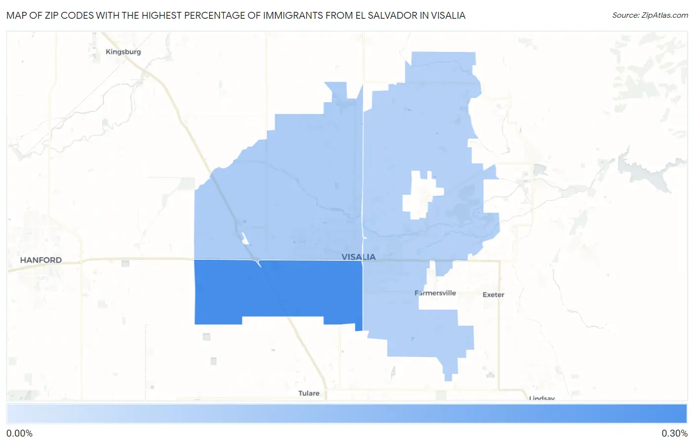 Zip Codes with the Highest Percentage of Immigrants from El Salvador in Visalia Map