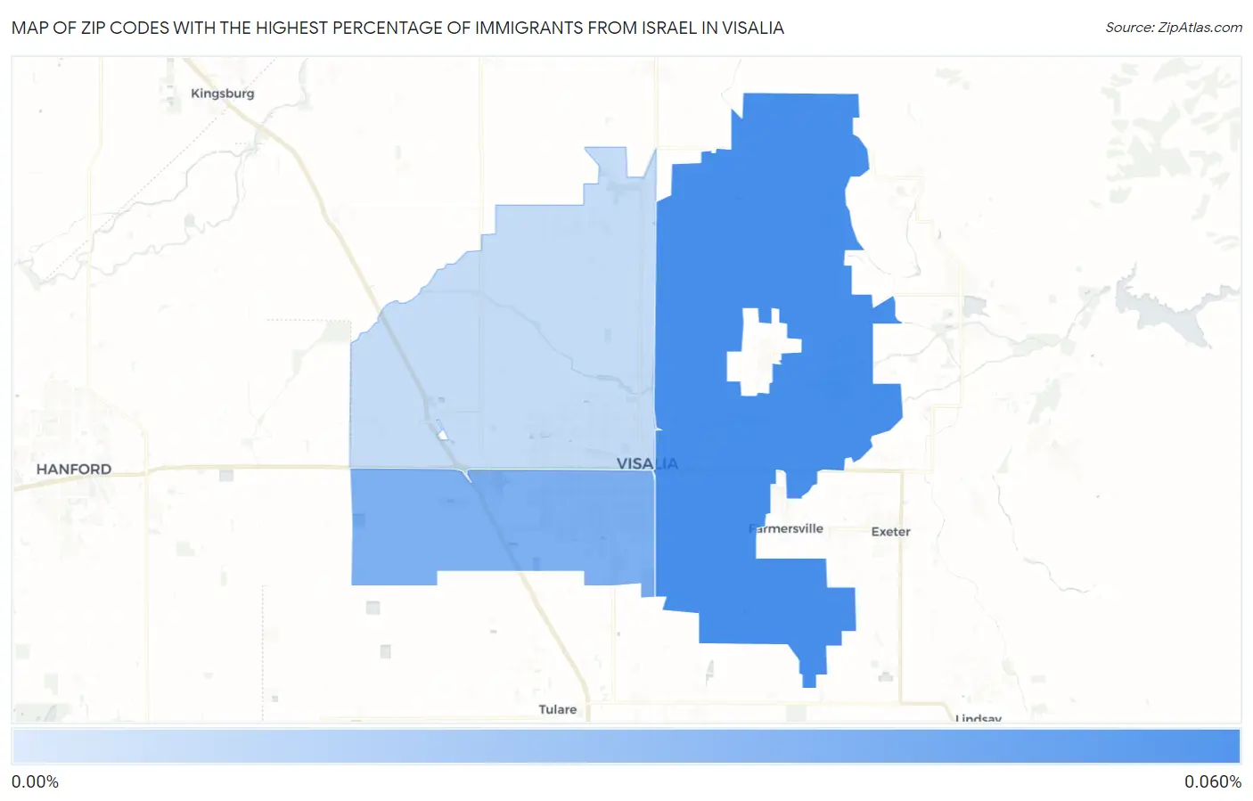 Zip Codes with the Highest Percentage of Immigrants from Israel in Visalia Map