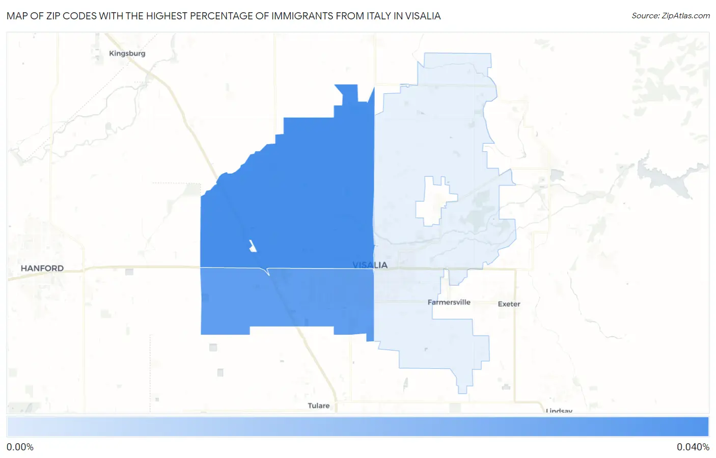 Zip Codes with the Highest Percentage of Immigrants from Italy in Visalia Map