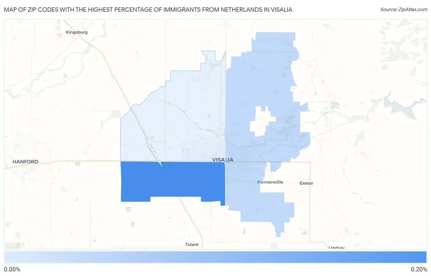 Zip Codes with the Highest Percentage of Immigrants from Netherlands in Visalia Map