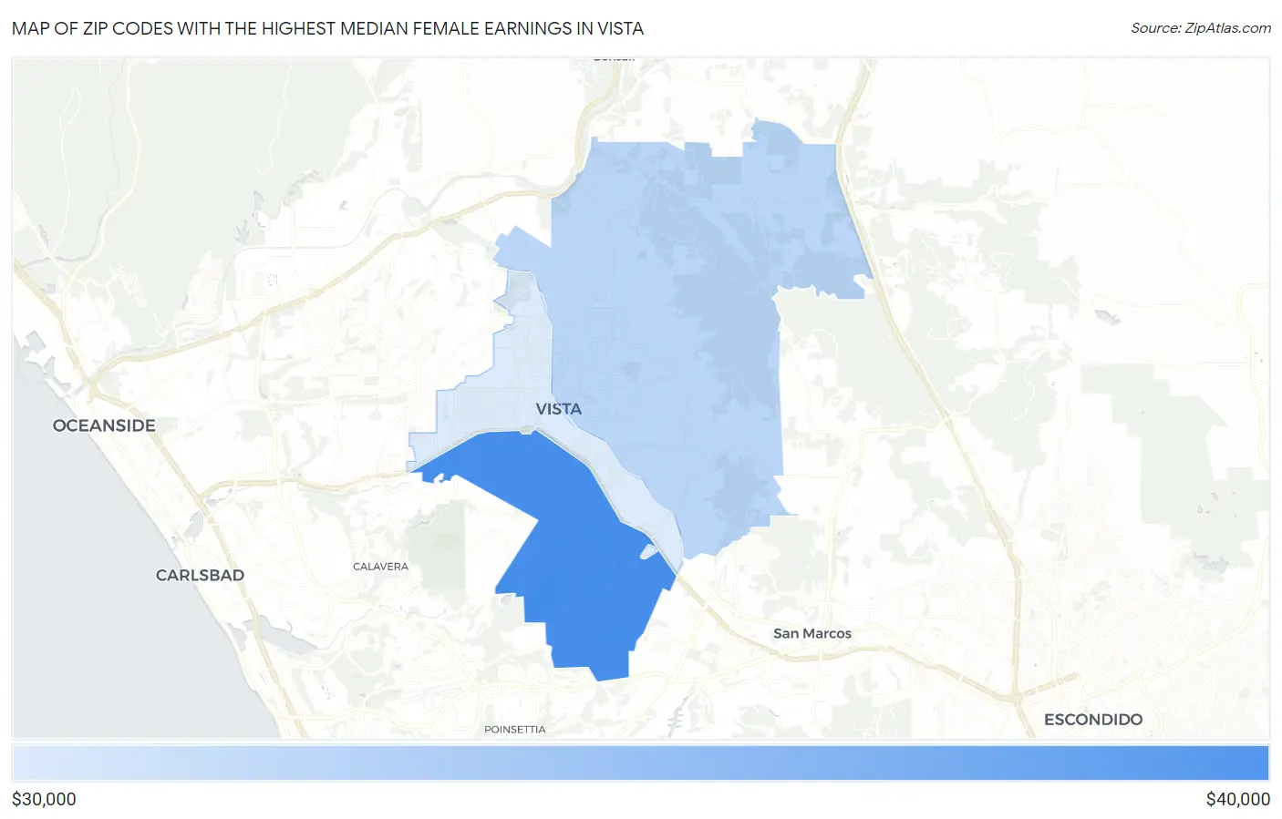 Zip Codes with the Highest Median Female Earnings in Vista Map