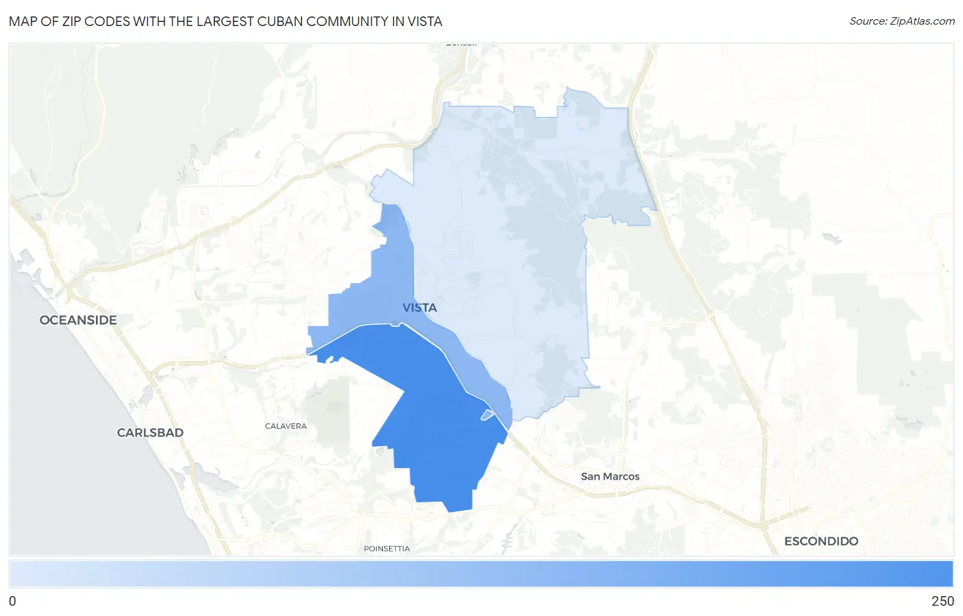 Zip Codes with the Largest Cuban Community in Vista Map