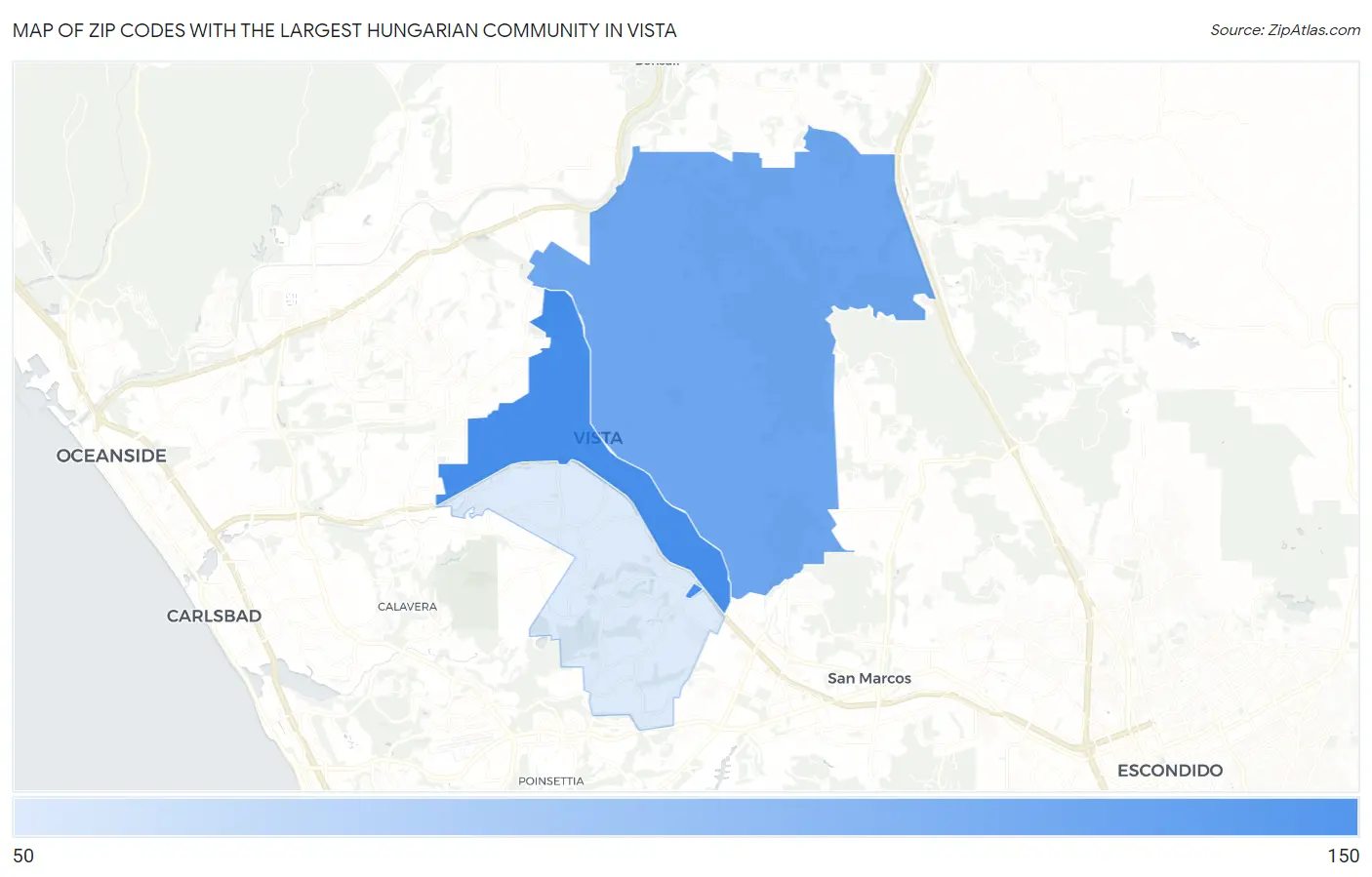 Zip Codes with the Largest Hungarian Community in Vista Map