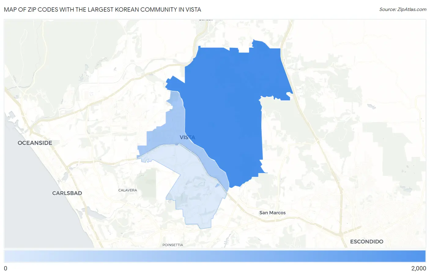 Zip Codes with the Largest Korean Community in Vista Map