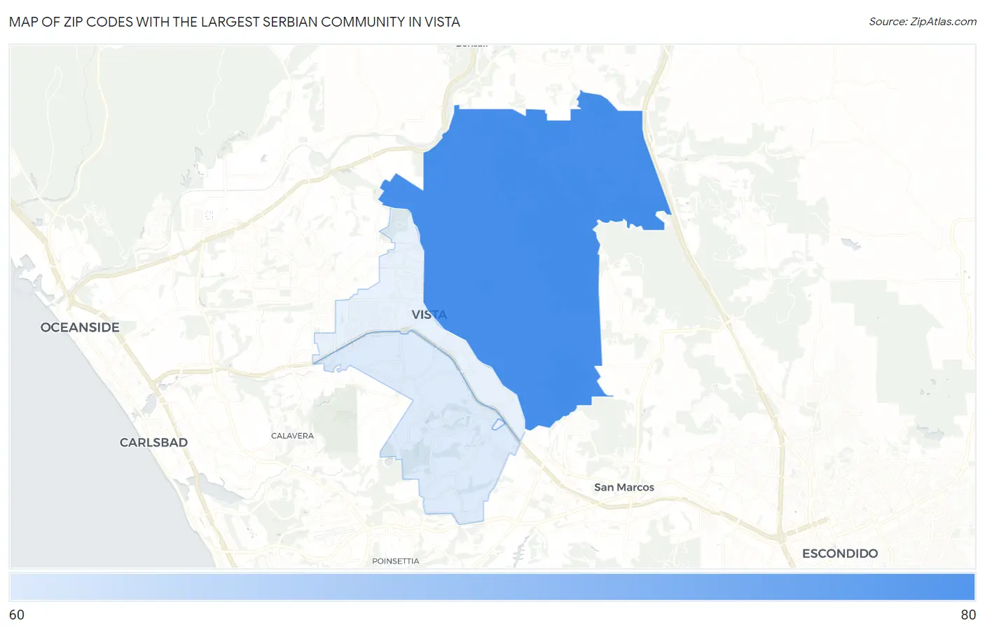 Zip Codes with the Largest Serbian Community in Vista Map