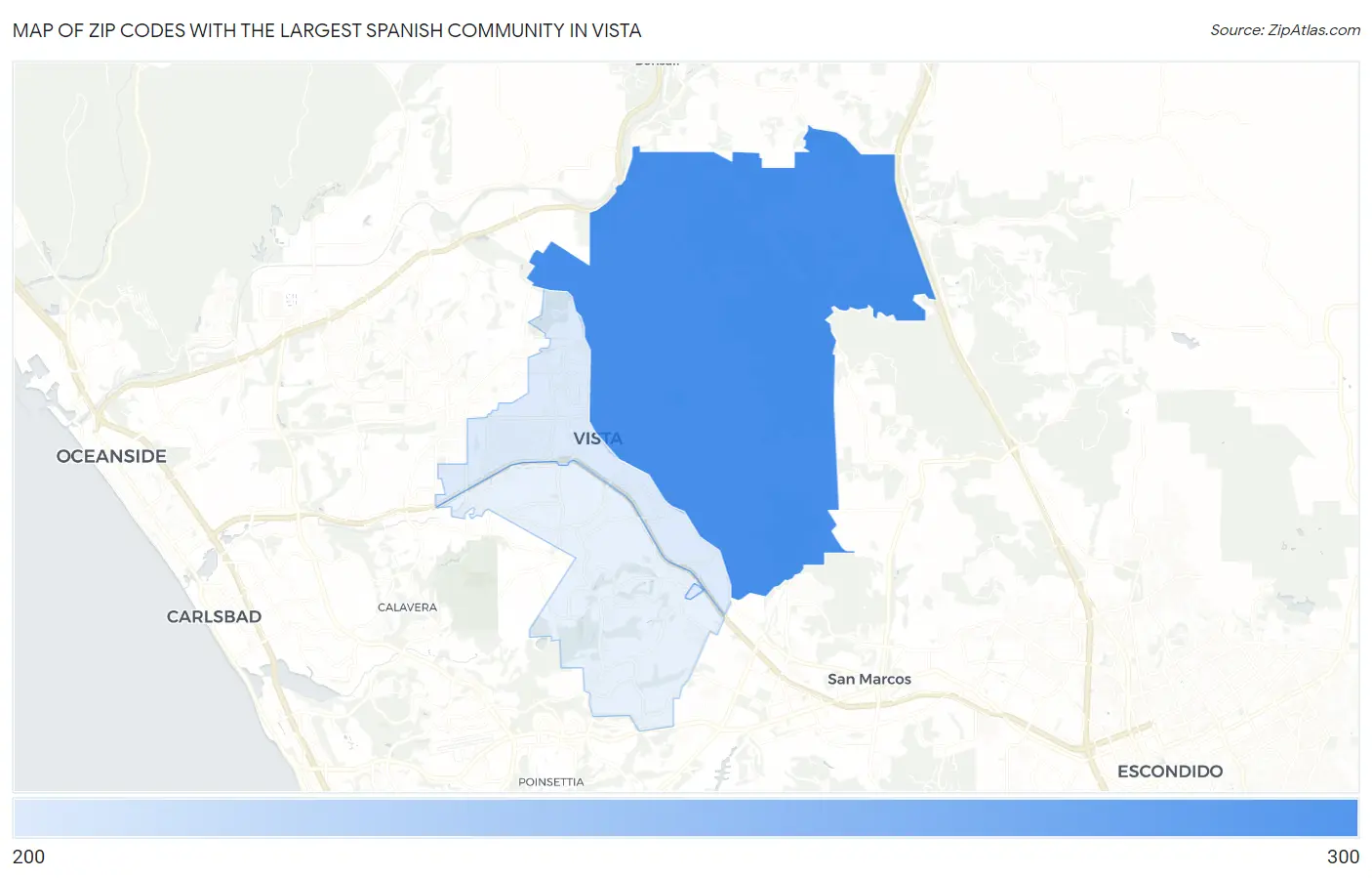 Zip Codes with the Largest Spanish Community in Vista Map