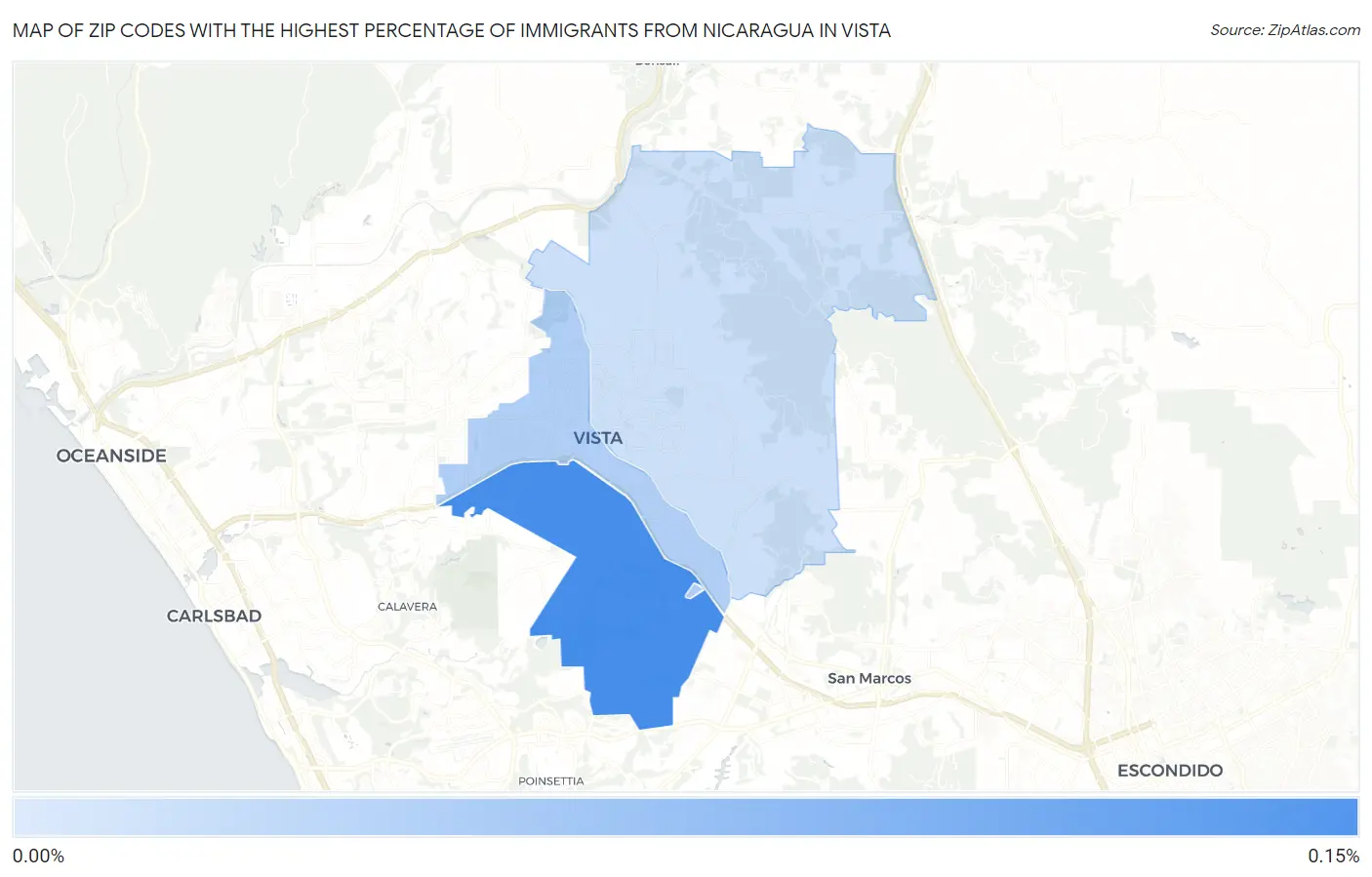 Zip Codes with the Highest Percentage of Immigrants from Nicaragua in Vista Map