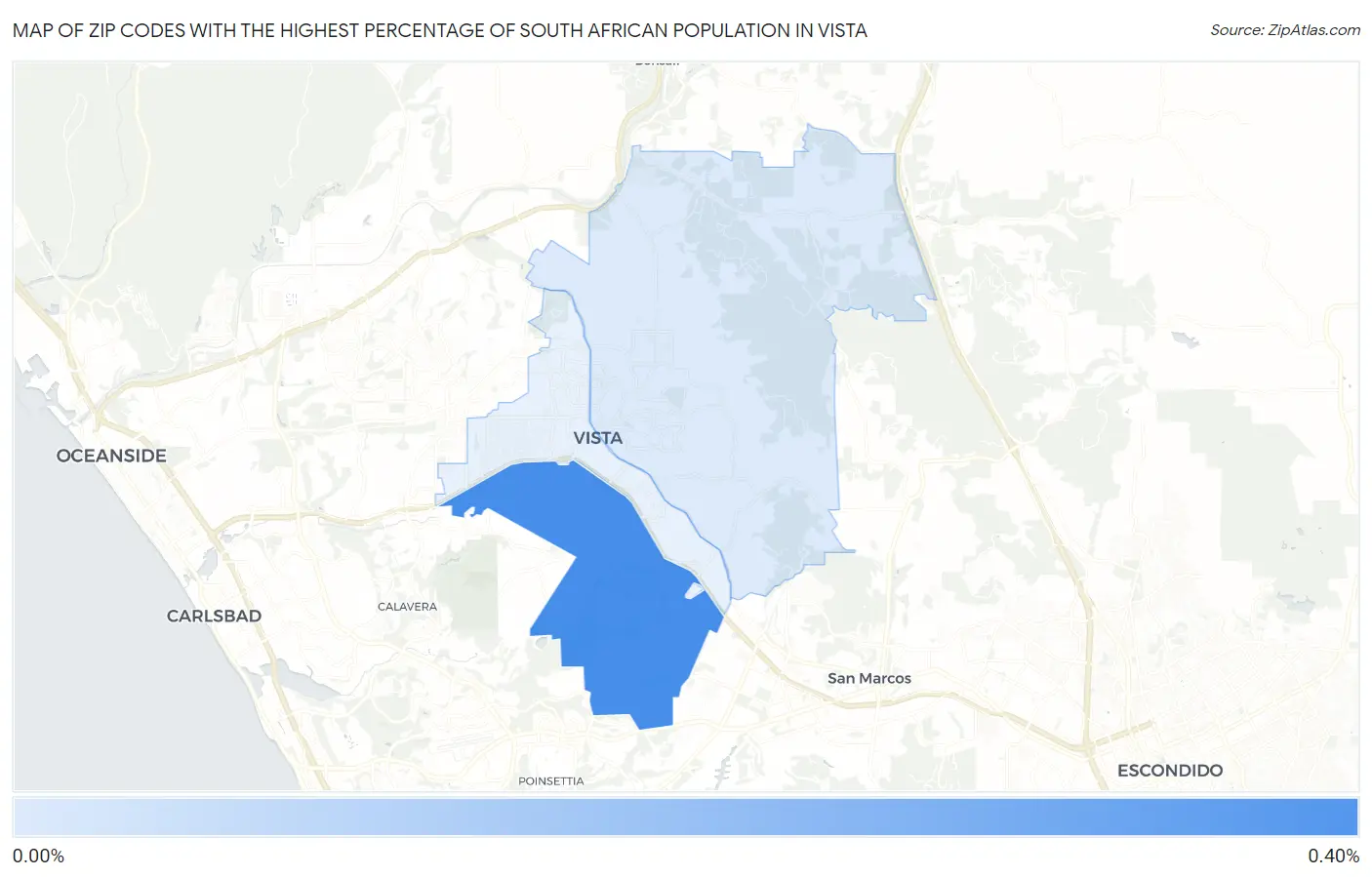 Zip Codes with the Highest Percentage of South African Population in Vista Map