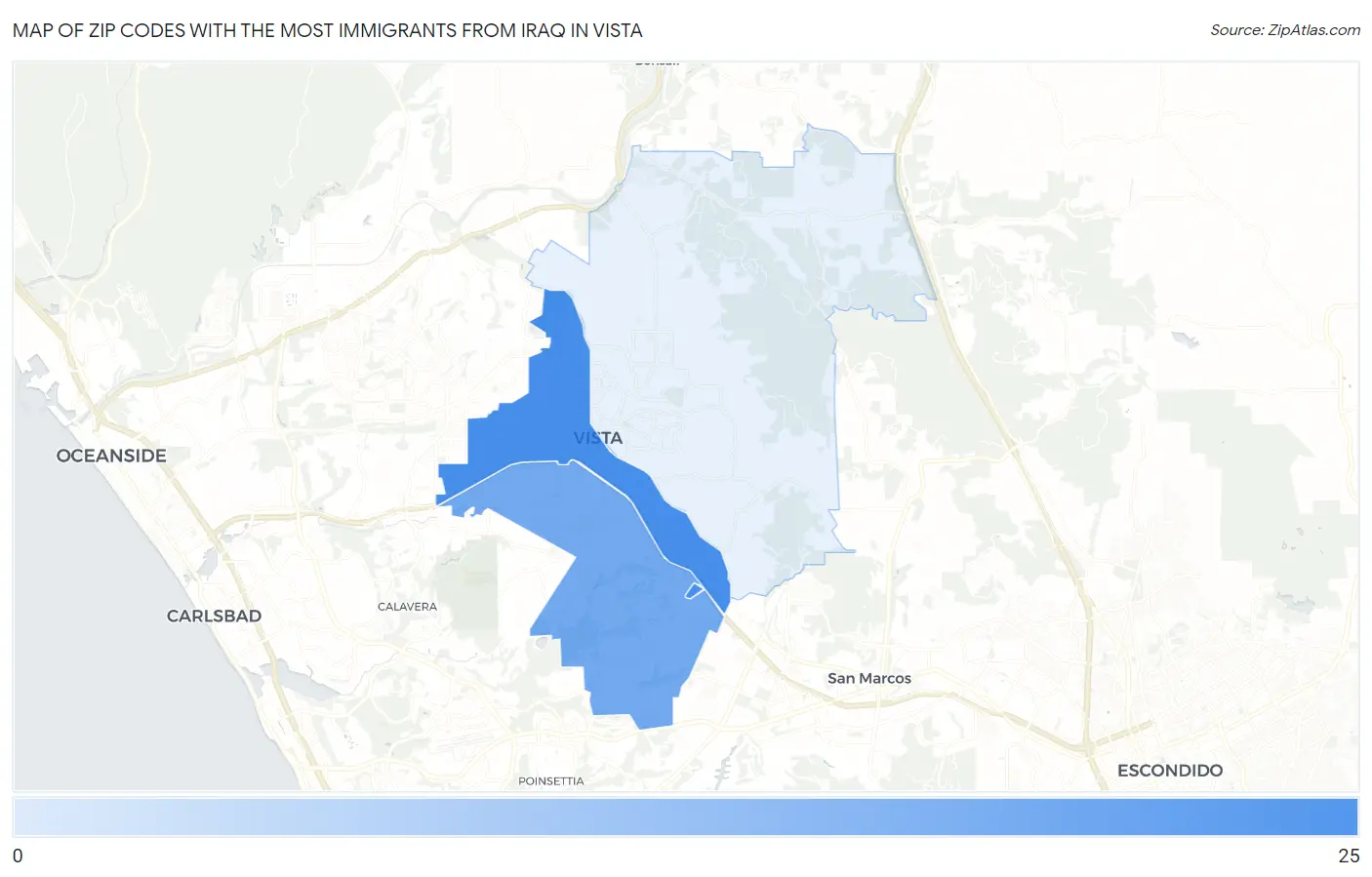 Zip Codes with the Most Immigrants from Iraq in Vista Map