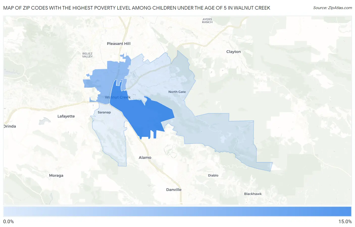 Zip Codes with the Highest Poverty Level Among Children Under the Age of 5 in Walnut Creek Map