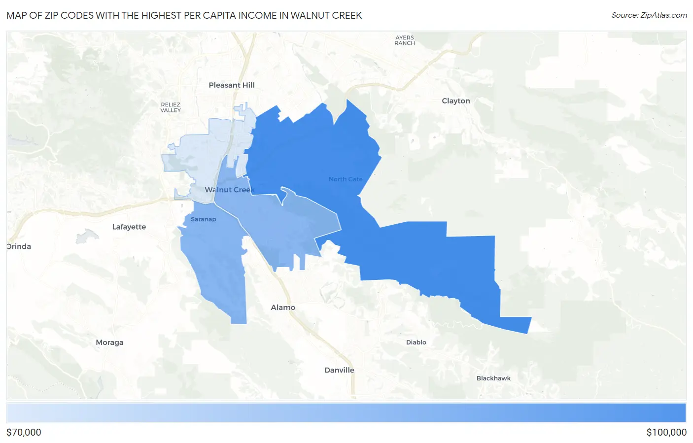 Zip Codes with the Highest Per Capita Income in Walnut Creek Map