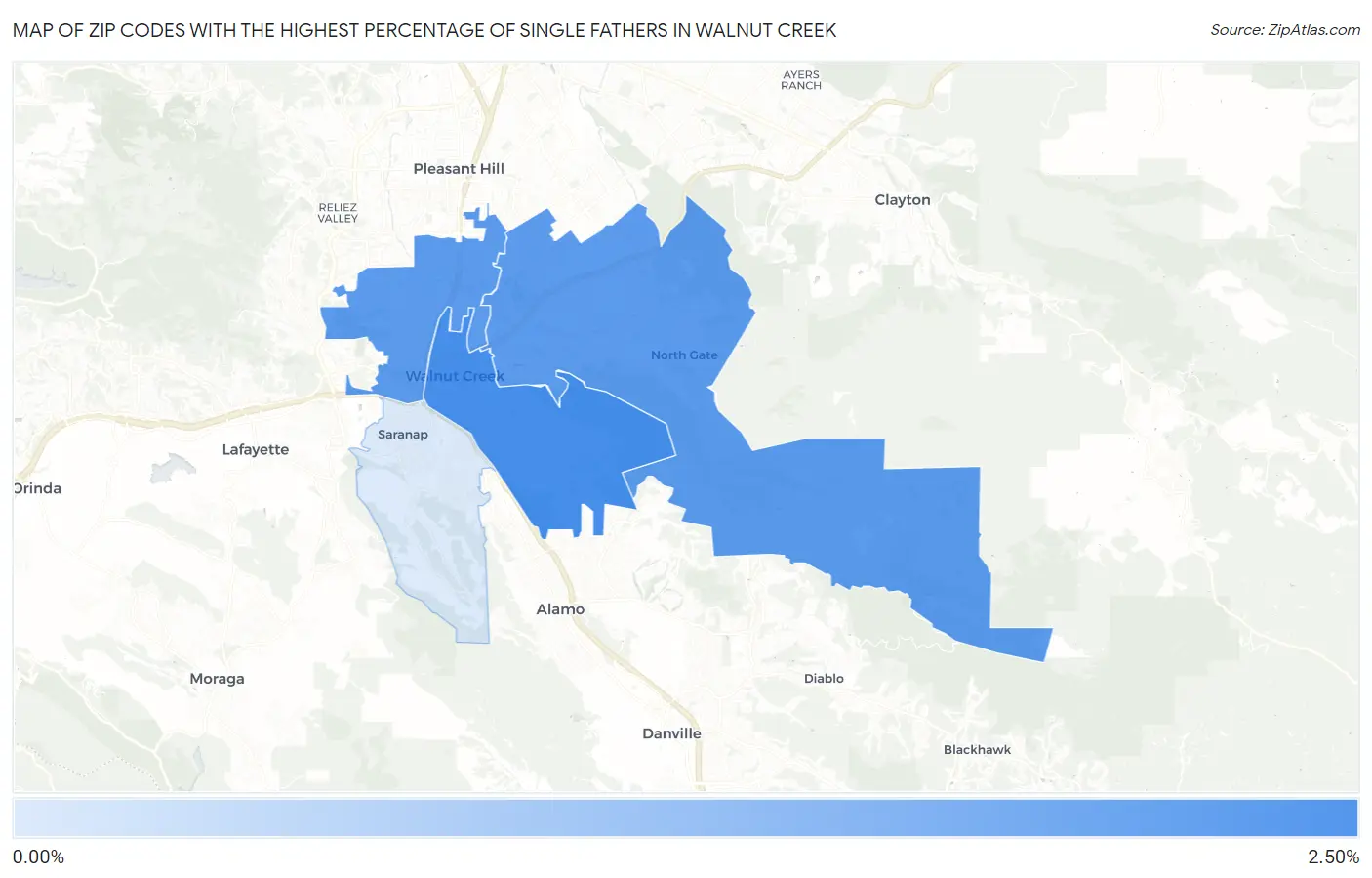 Zip Codes with the Highest Percentage of Single Fathers in Walnut Creek Map