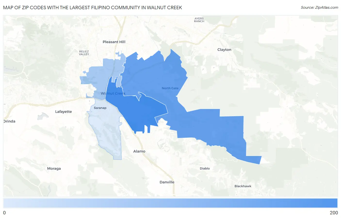 Zip Codes with the Largest Filipino Community in Walnut Creek Map