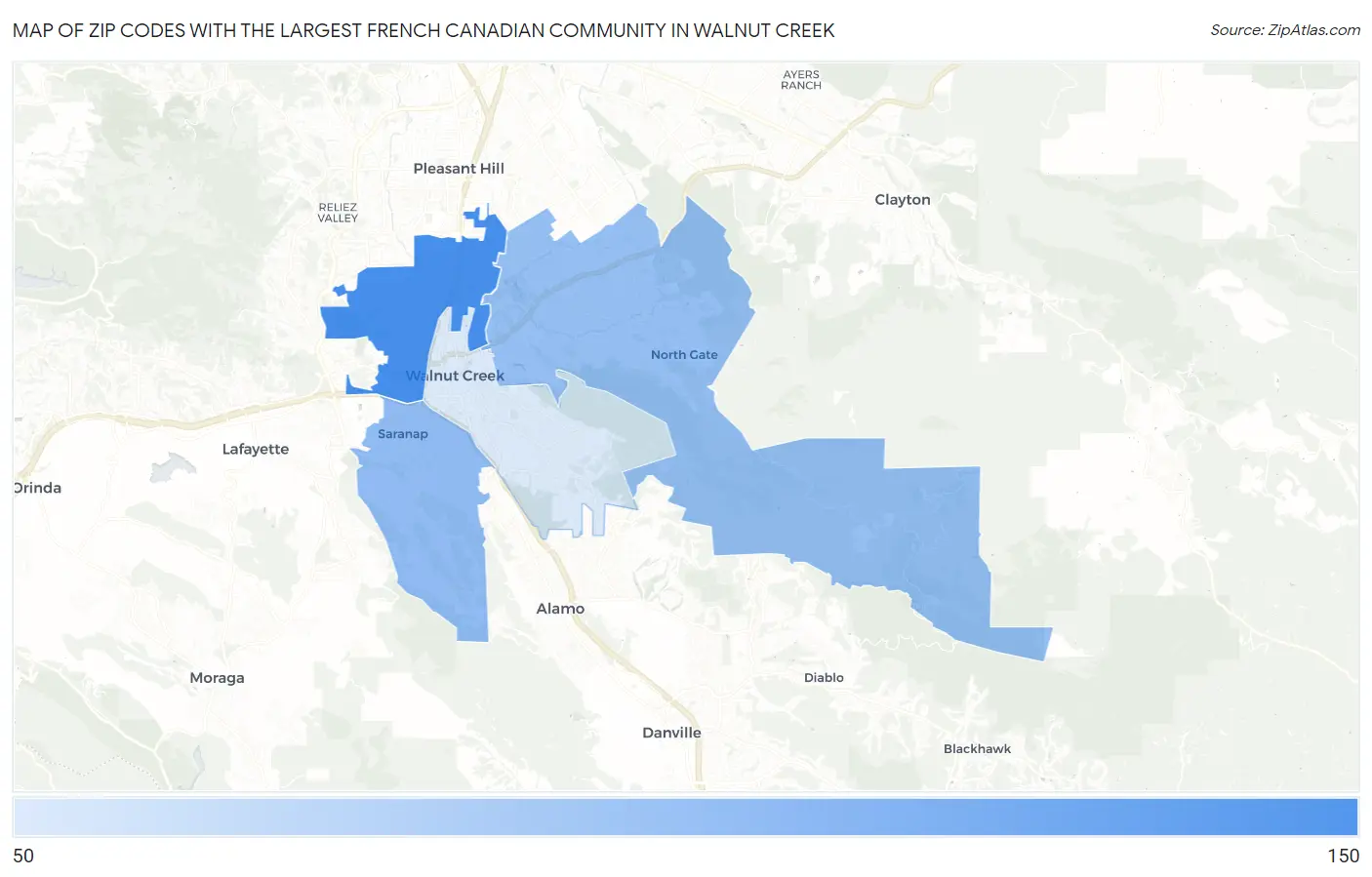 Zip Codes with the Largest French Canadian Community in Walnut Creek Map