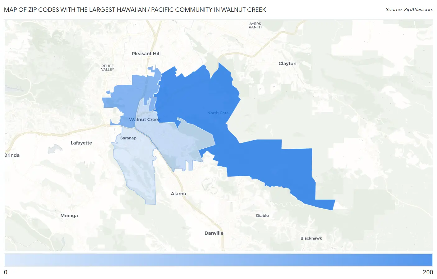 Zip Codes with the Largest Hawaiian / Pacific Community in Walnut Creek Map