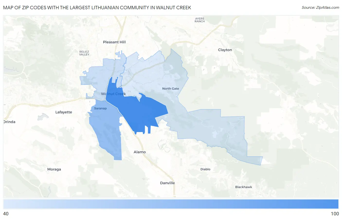 Zip Codes with the Largest Lithuanian Community in Walnut Creek Map