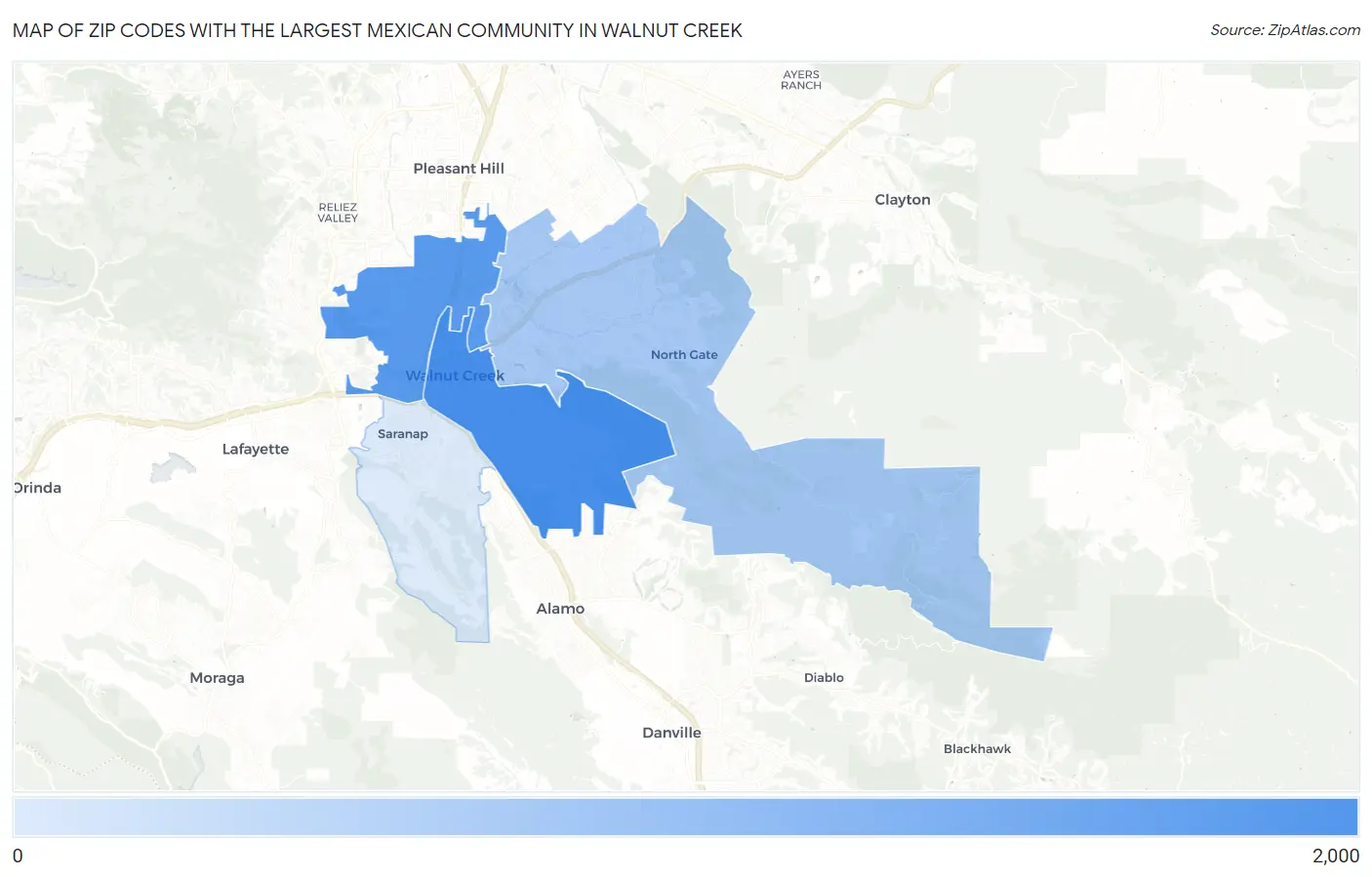 Zip Codes with the Largest Mexican Community in Walnut Creek Map