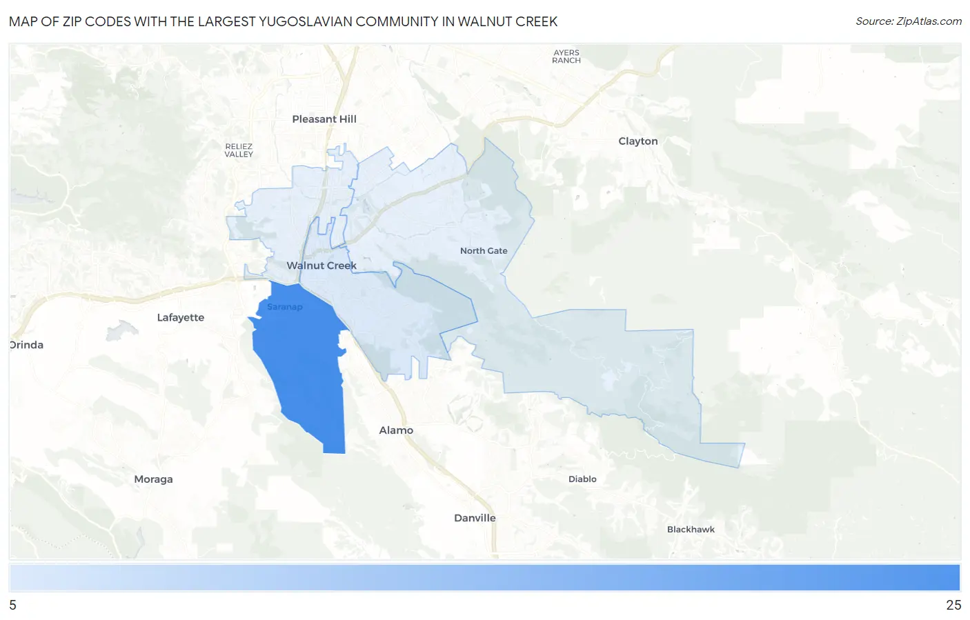 Zip Codes with the Largest Yugoslavian Community in Walnut Creek Map